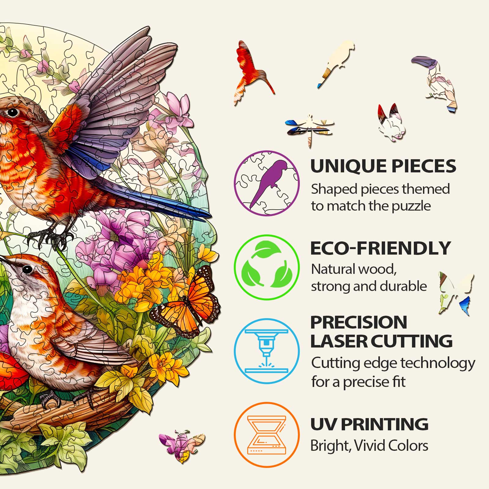 Birds And Butterflies Wooden Jigsaw Puzzle