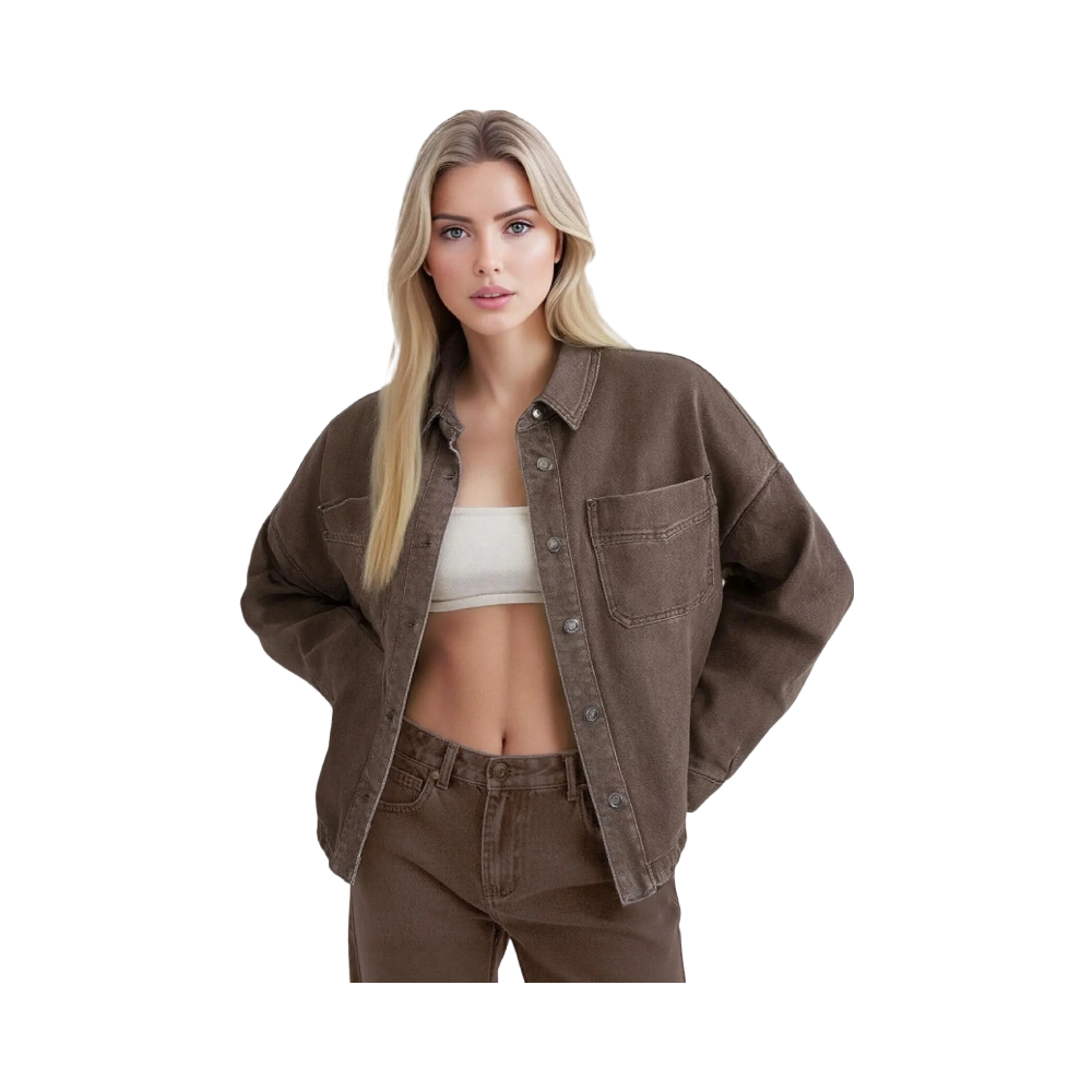 Women's Oversized Drop Shoulder Denim Jacket with Pockets