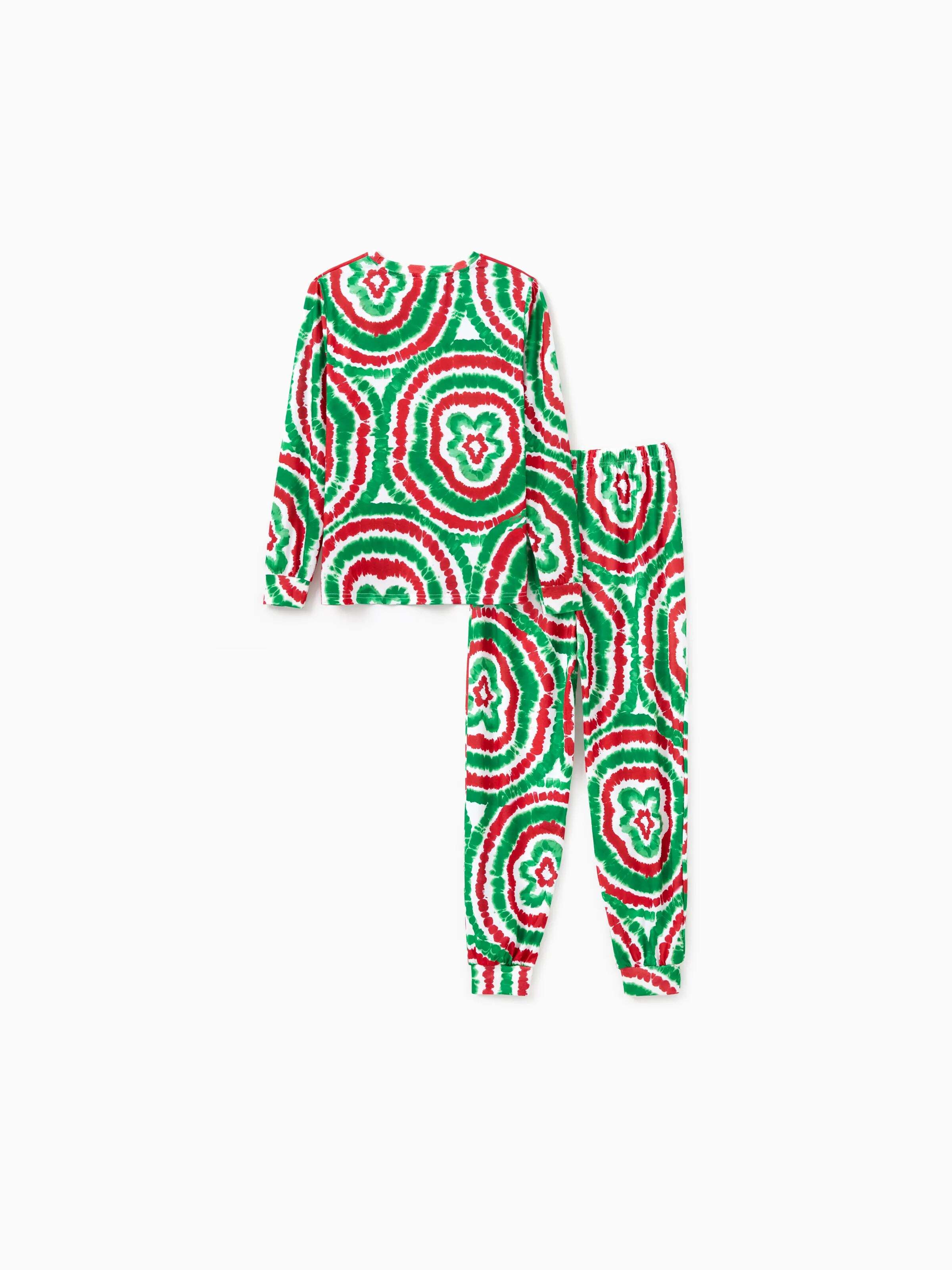 Christmas Family Red&Green Tie-Dye Gingerbread Man Pajamas Sets with Christmas Socks MultiColour