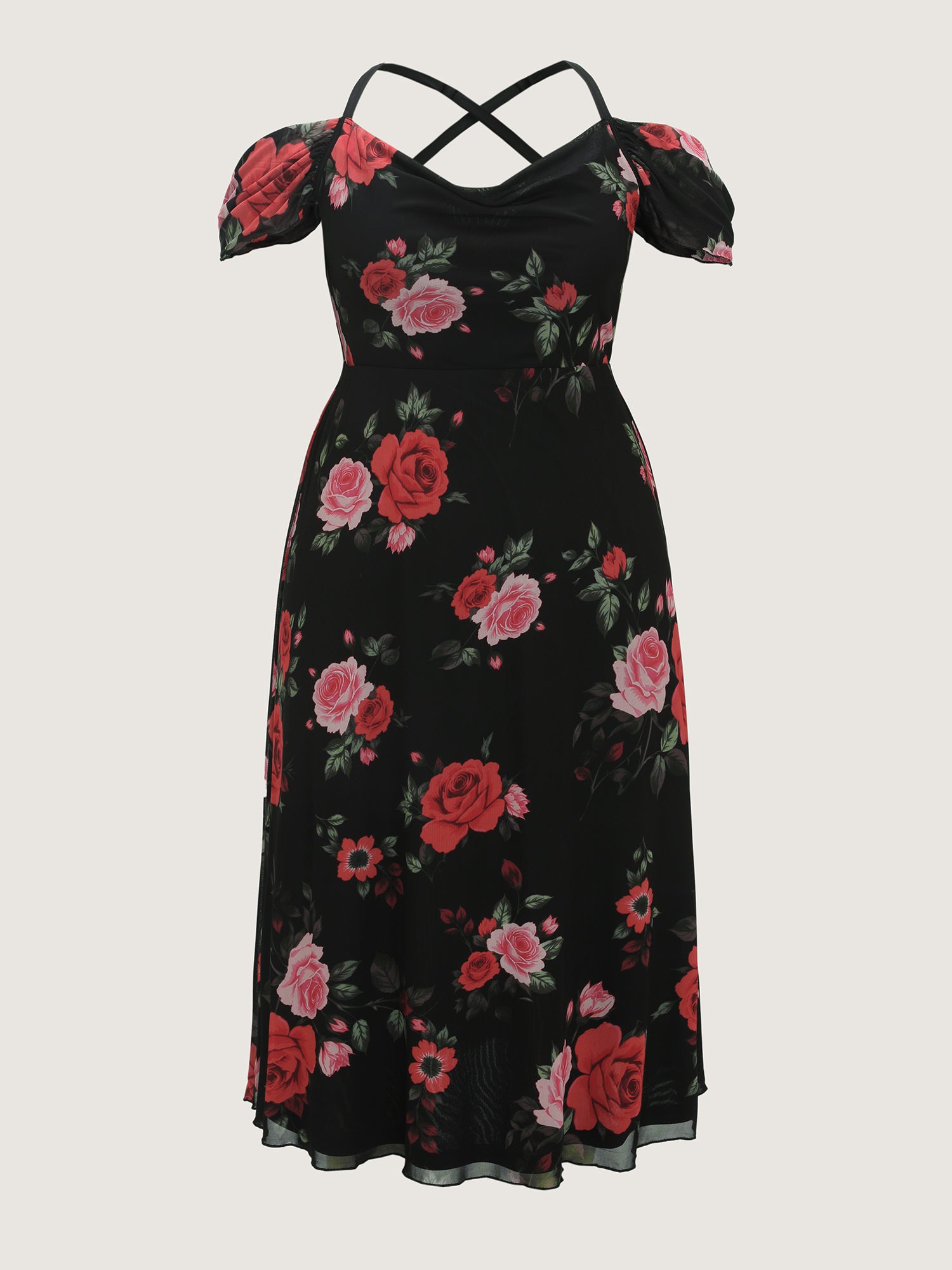 Blooming Rose Cold-Shoulder Maxi Dress