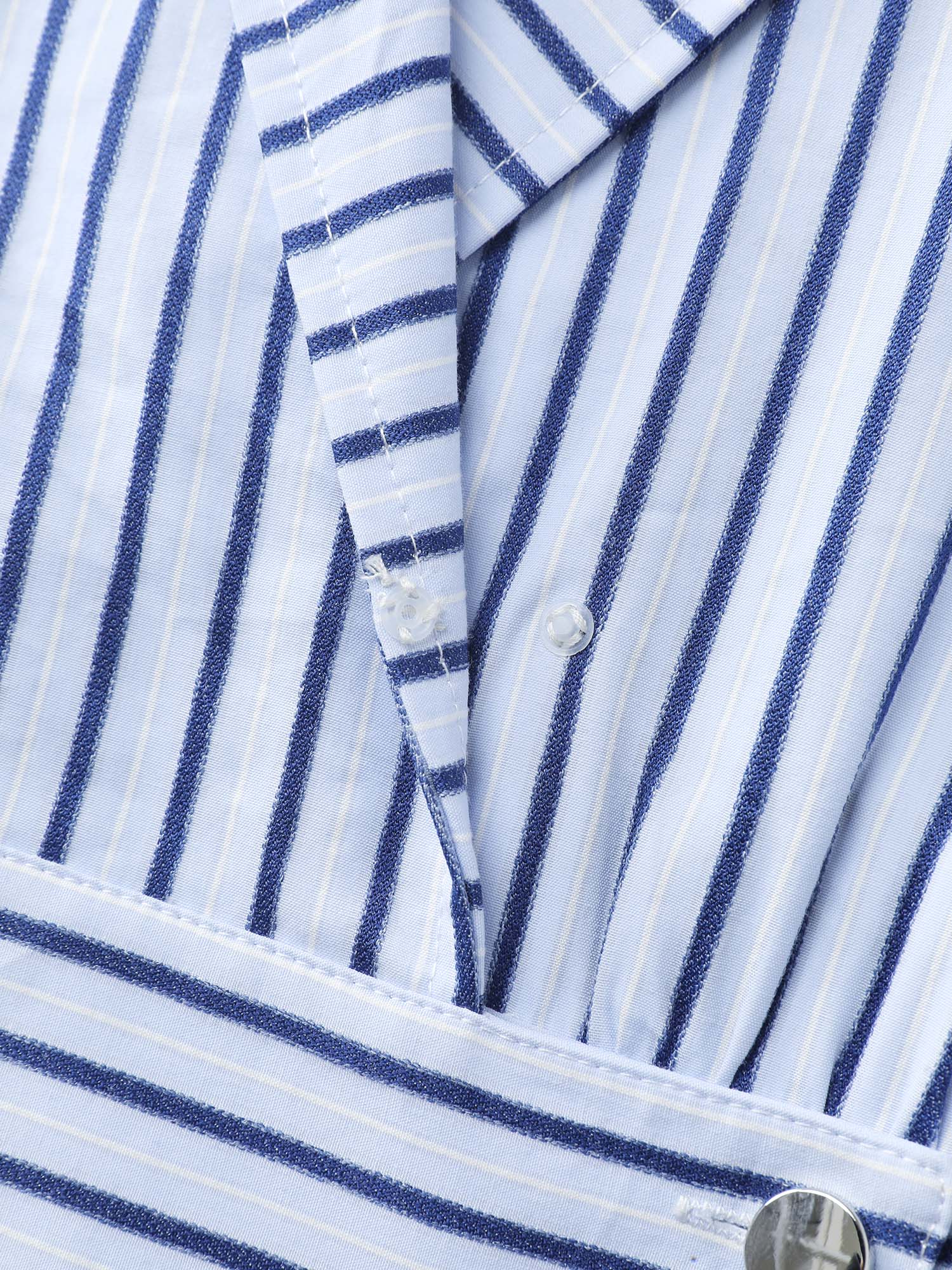 Striped Notched Lapel Collar Midi Dress