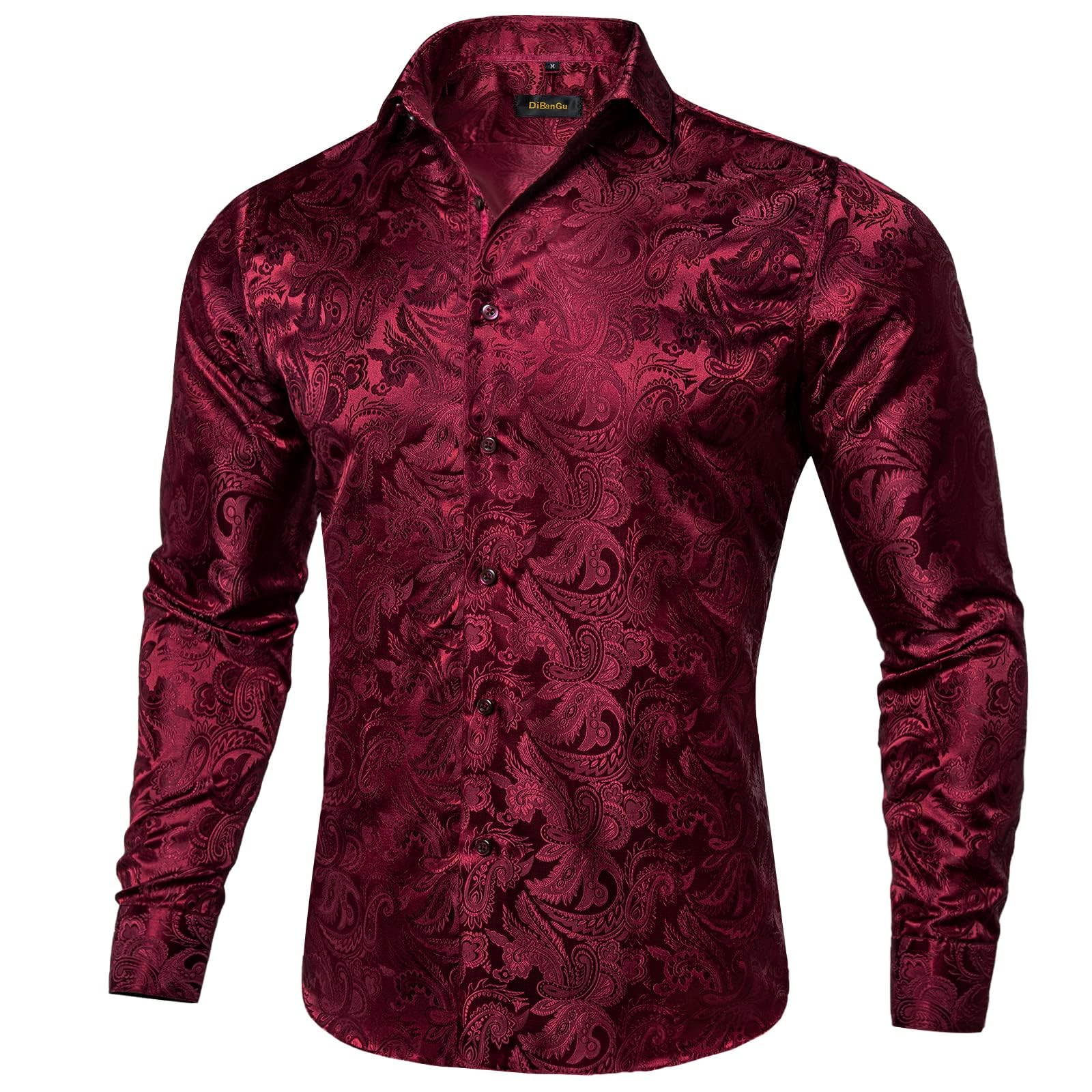 Men's Paisley Dress Shirt Long Sleeve Wrinkle Free Button Down Cowboy Shirts - Red&paisley