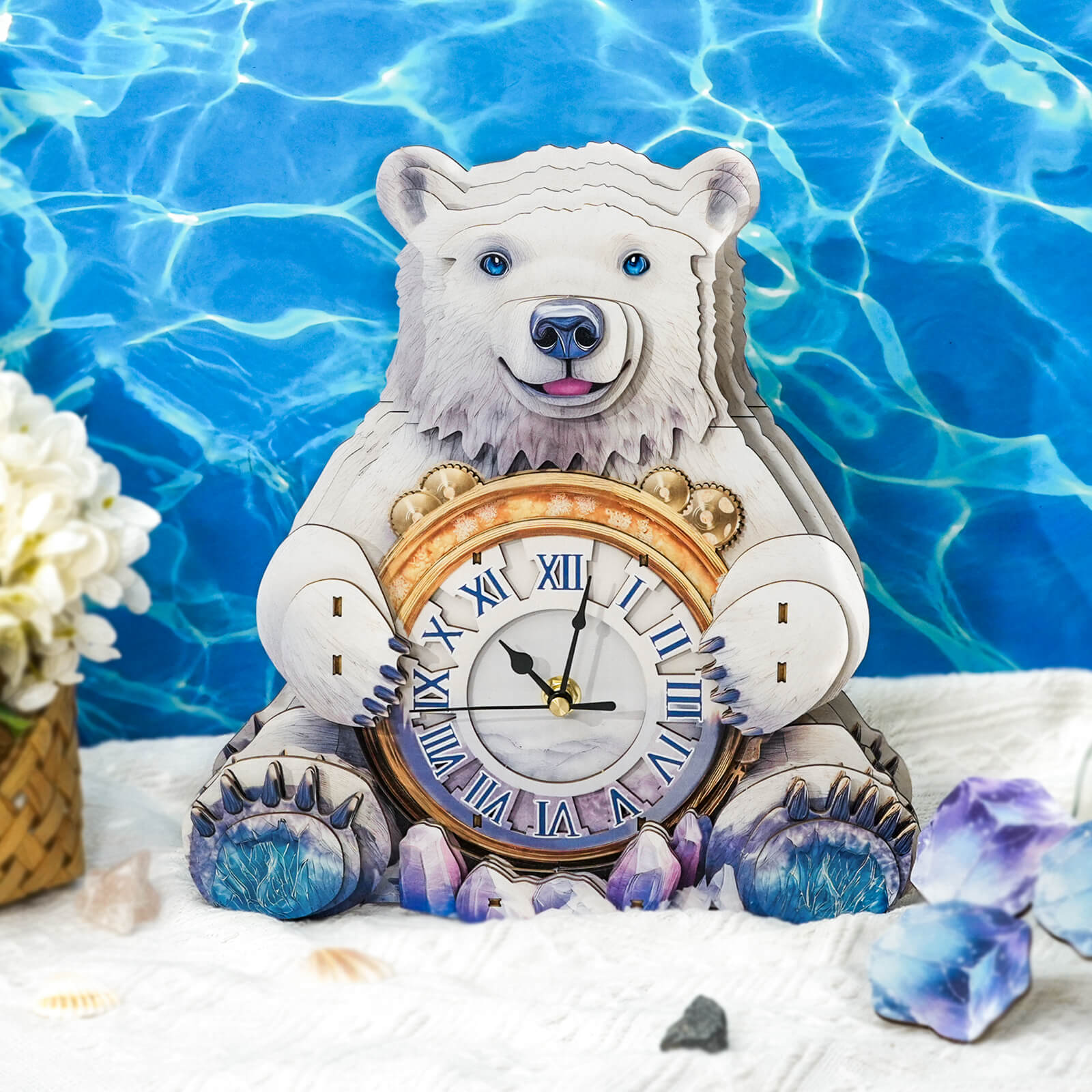 Polar bearsâ€“ DIY Wooden Clock, 3D Puzzle Craft Kit