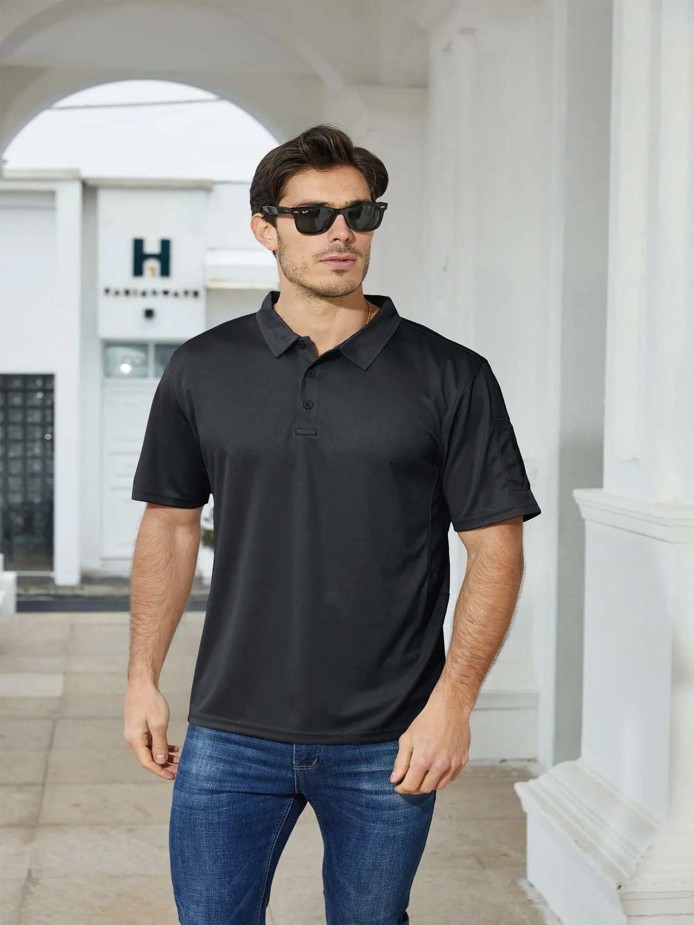 Men's Polo Shirt Quick Dry Performance Short Sleeve Pique Jersey Golf Work Polo Shirt Casual Menswear Top Outdoorfun