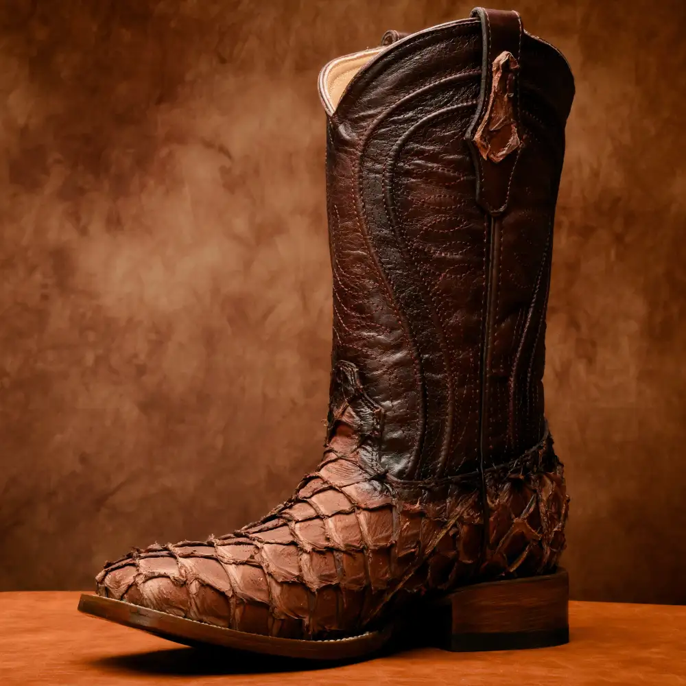 AUTHENTIC Brown Pirarucu Boots - Square Toe