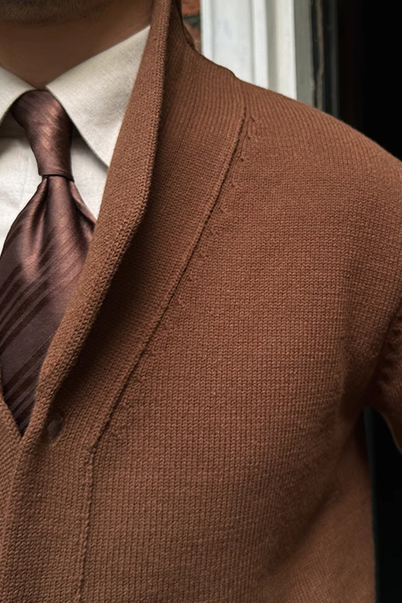 Men's Brown Warm Shawl Collar Cardigan