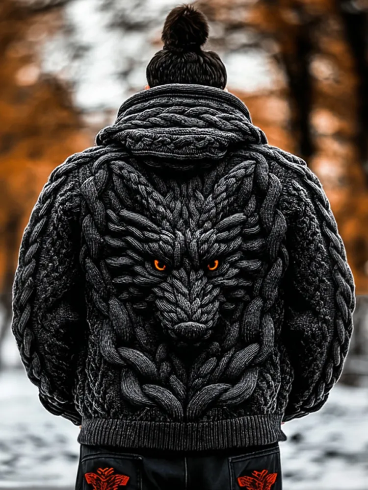 Men's Viking Dragon Style Celtic Thick Zip Hooded Sweater