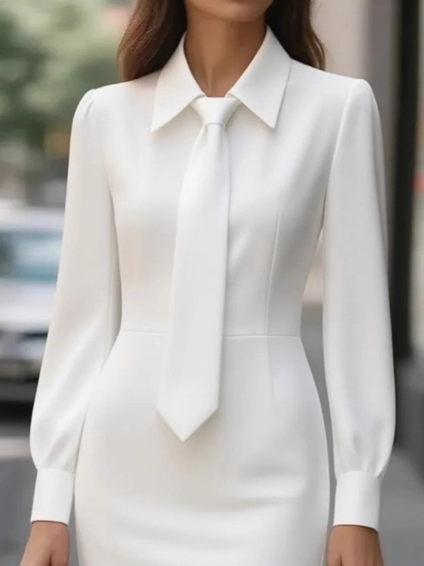 Tie-Neck Long Sleeve Dress