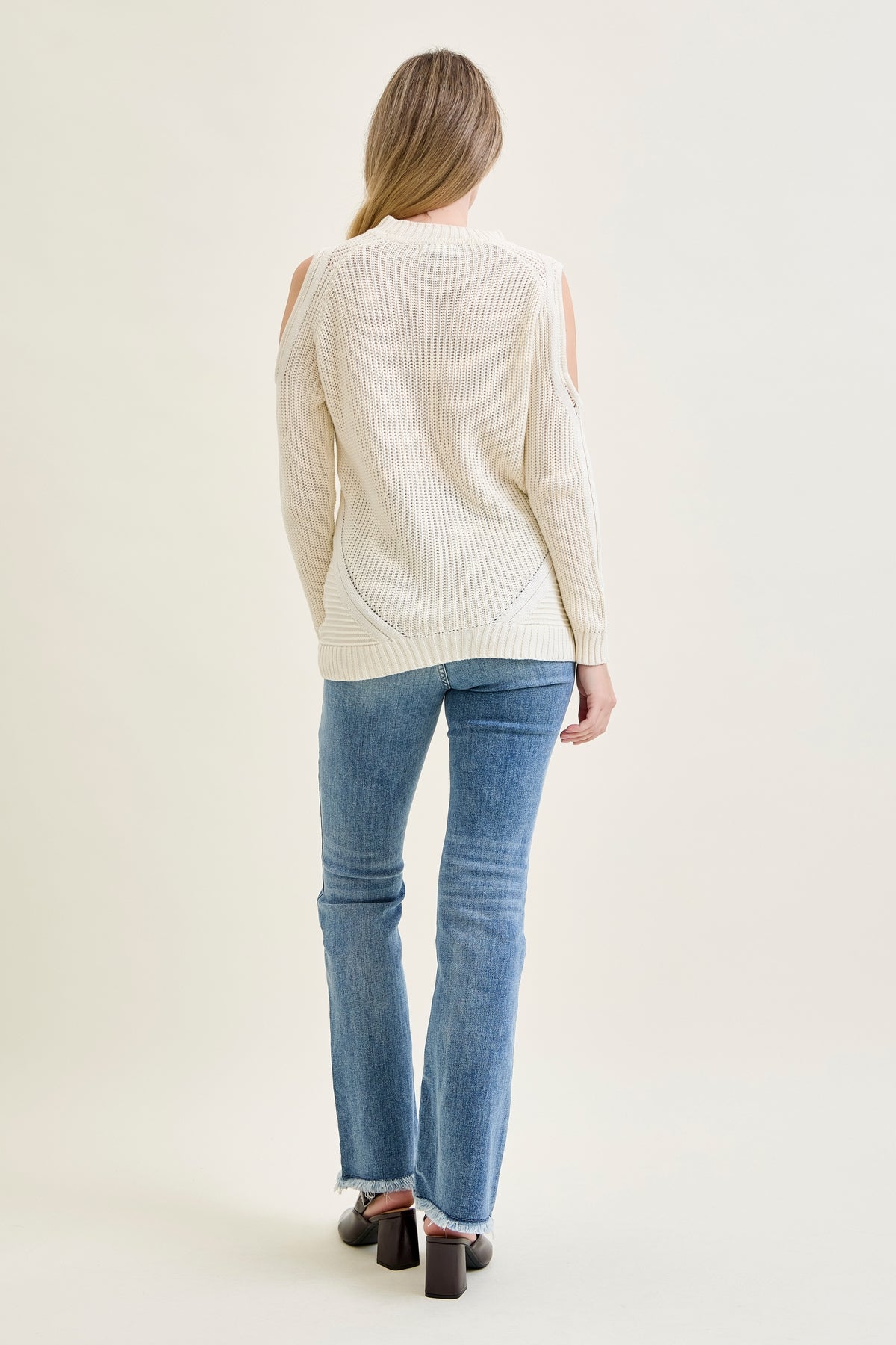 Cold Shoulder Cable Pullover White Sweater