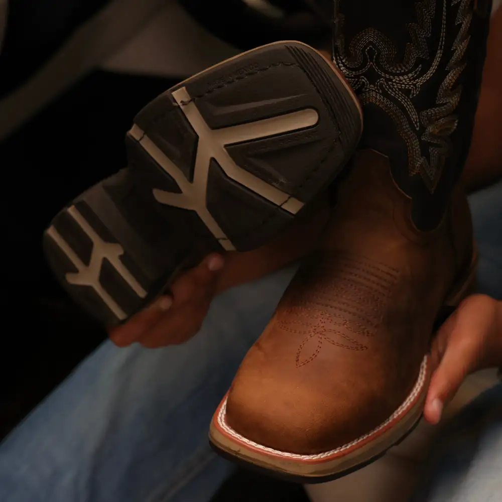 Distressed Brown “Whisky” Leather Work Boots - Square Toe