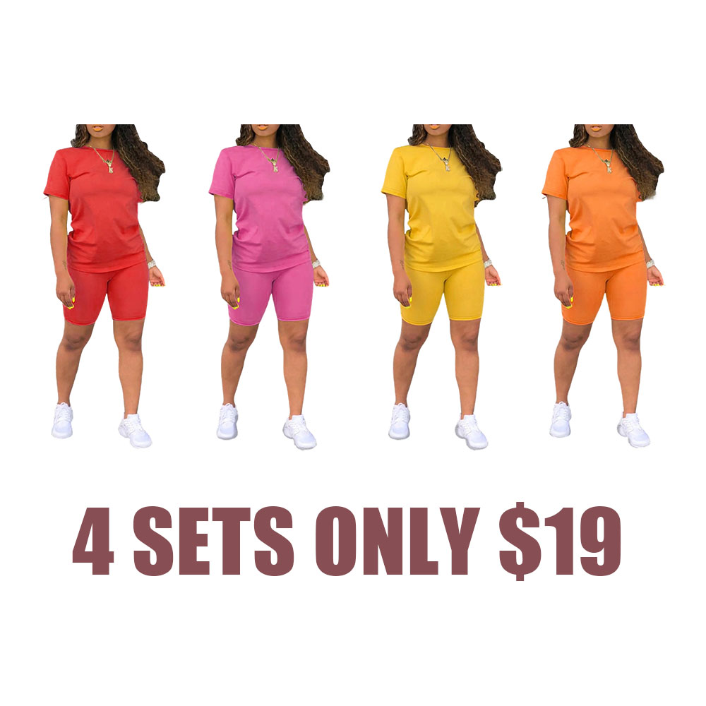 Women's Fitted T-Shirt & Biker Shorts Two-Piece Summer Set