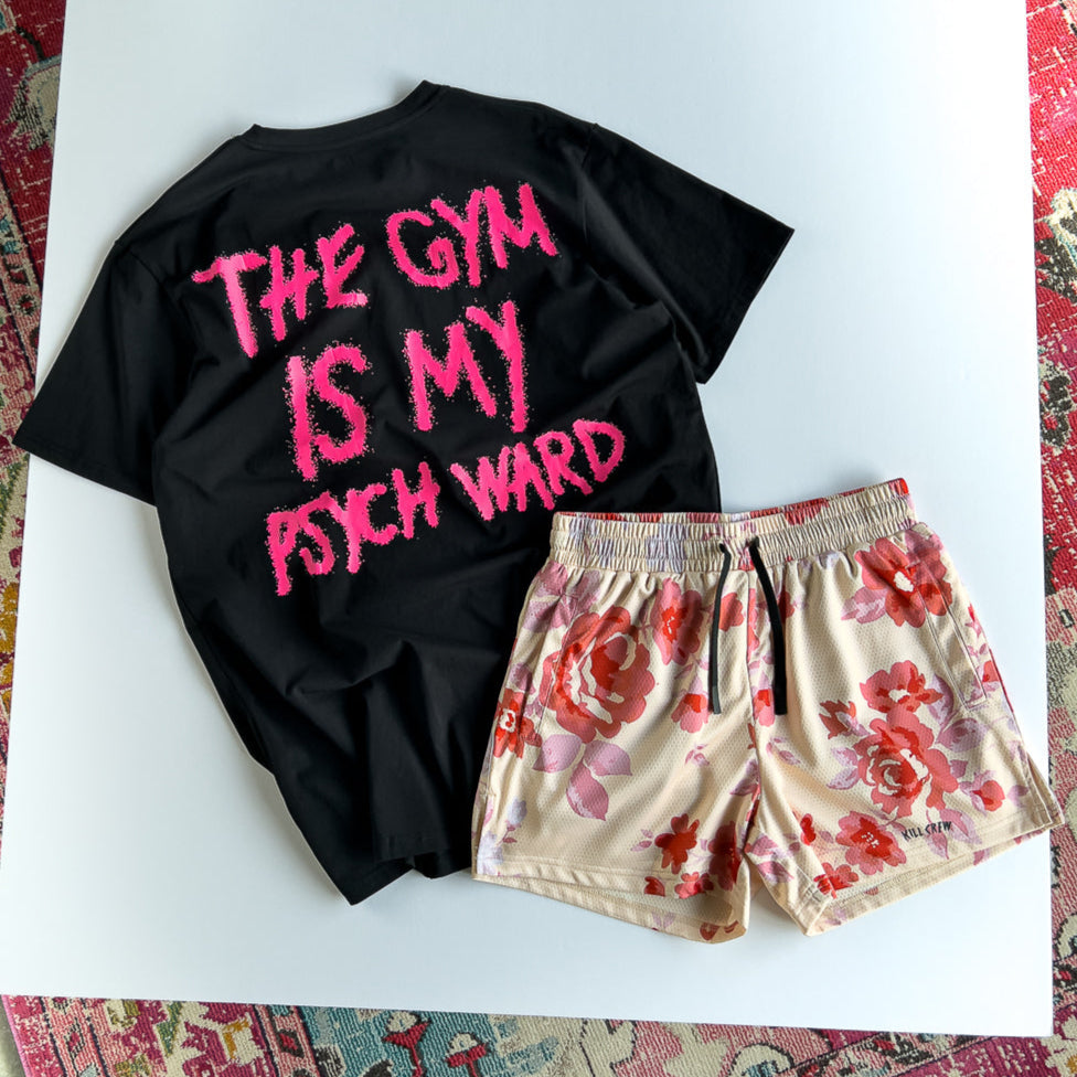 THE GYM IS MY PSYCH WARD T-SHIRT - PINK / BLACK
