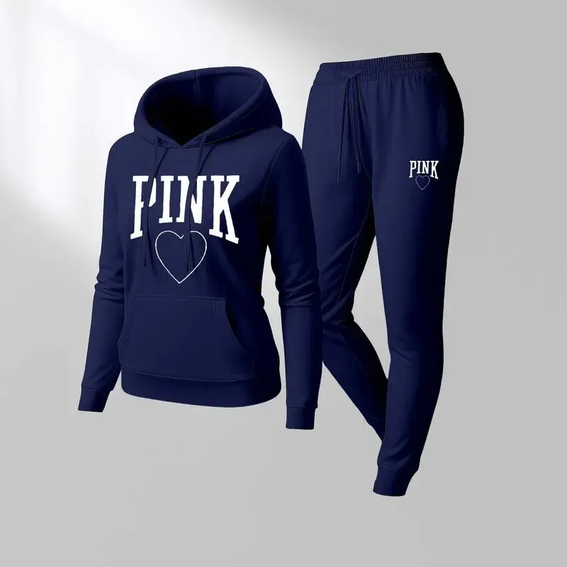 Women's Pink Heart Print Tracksuit