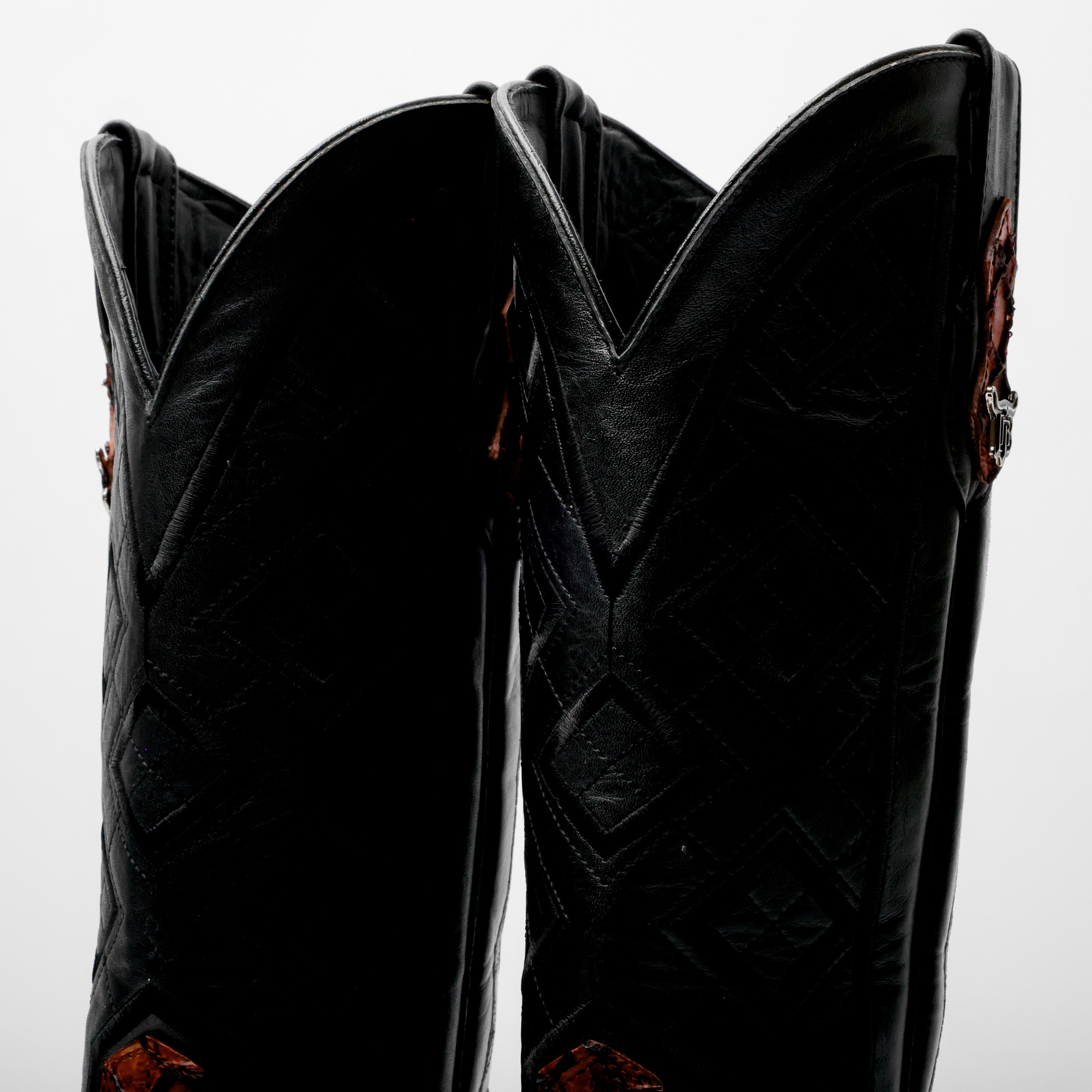 Cognac Mini Pirarucu Leather Boots - Square Toe