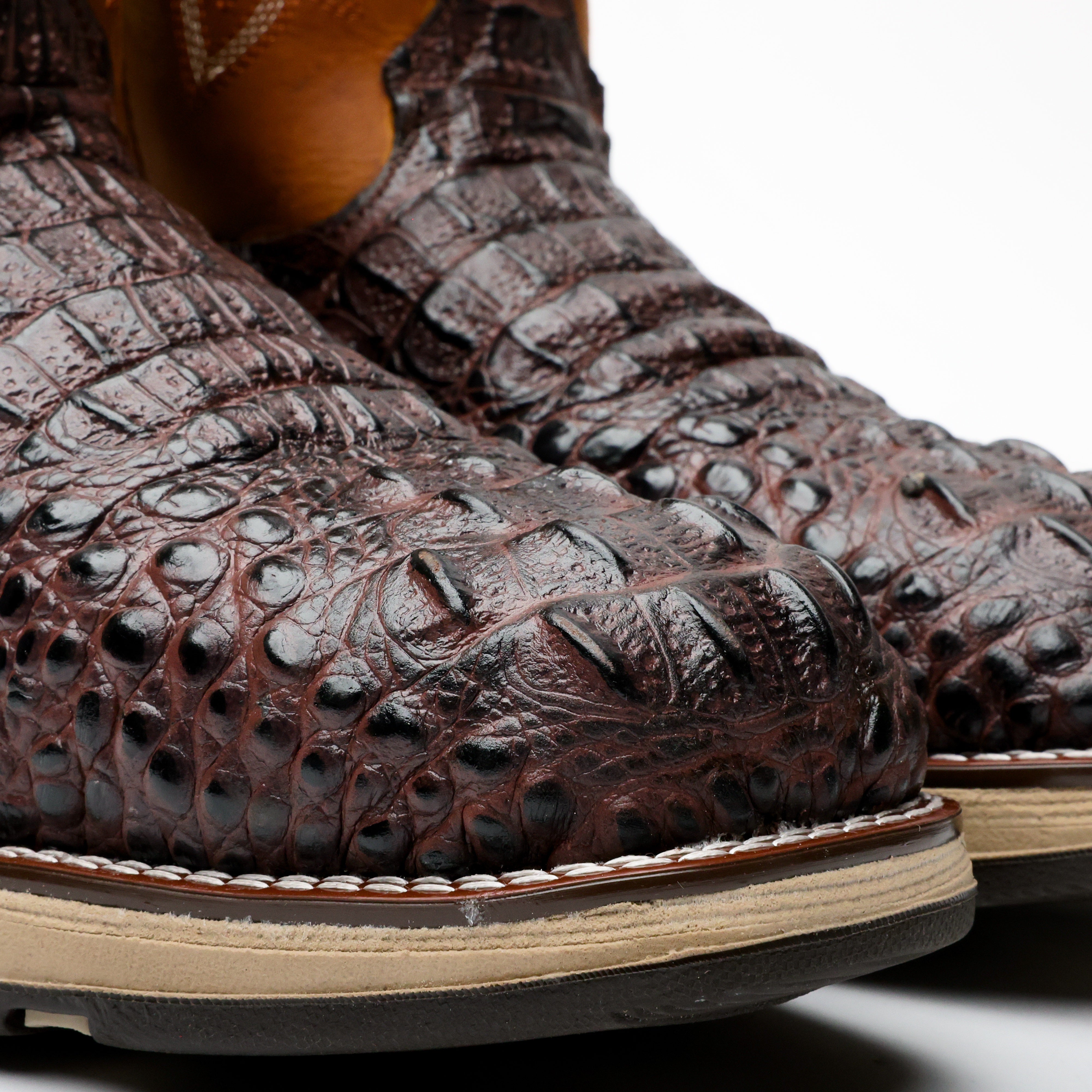 Brown Caiman Neck Leather Boots With 3D Lightweight Sole - Composite Toe