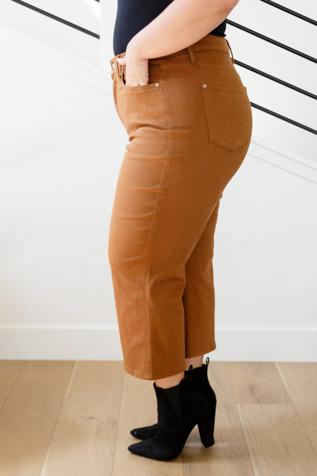 Blue Briar High Rise Control Top Wide Leg Crop Jeans in Camel