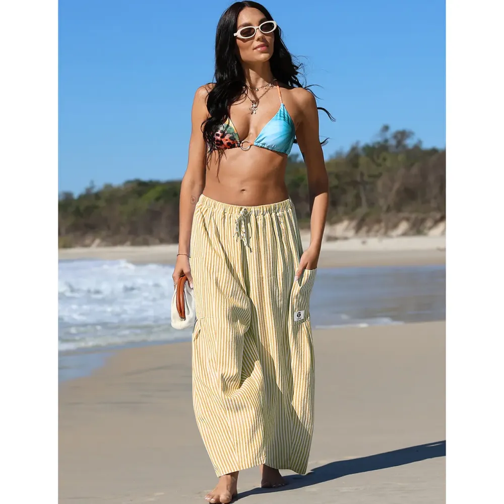 Womens Wide Leg Gingham Striped Plaid Pants