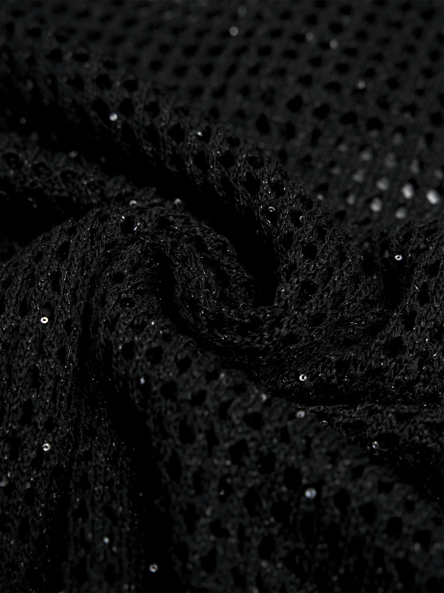 Lyocell & Linen Polo Neck Sequin Openwork Shirt