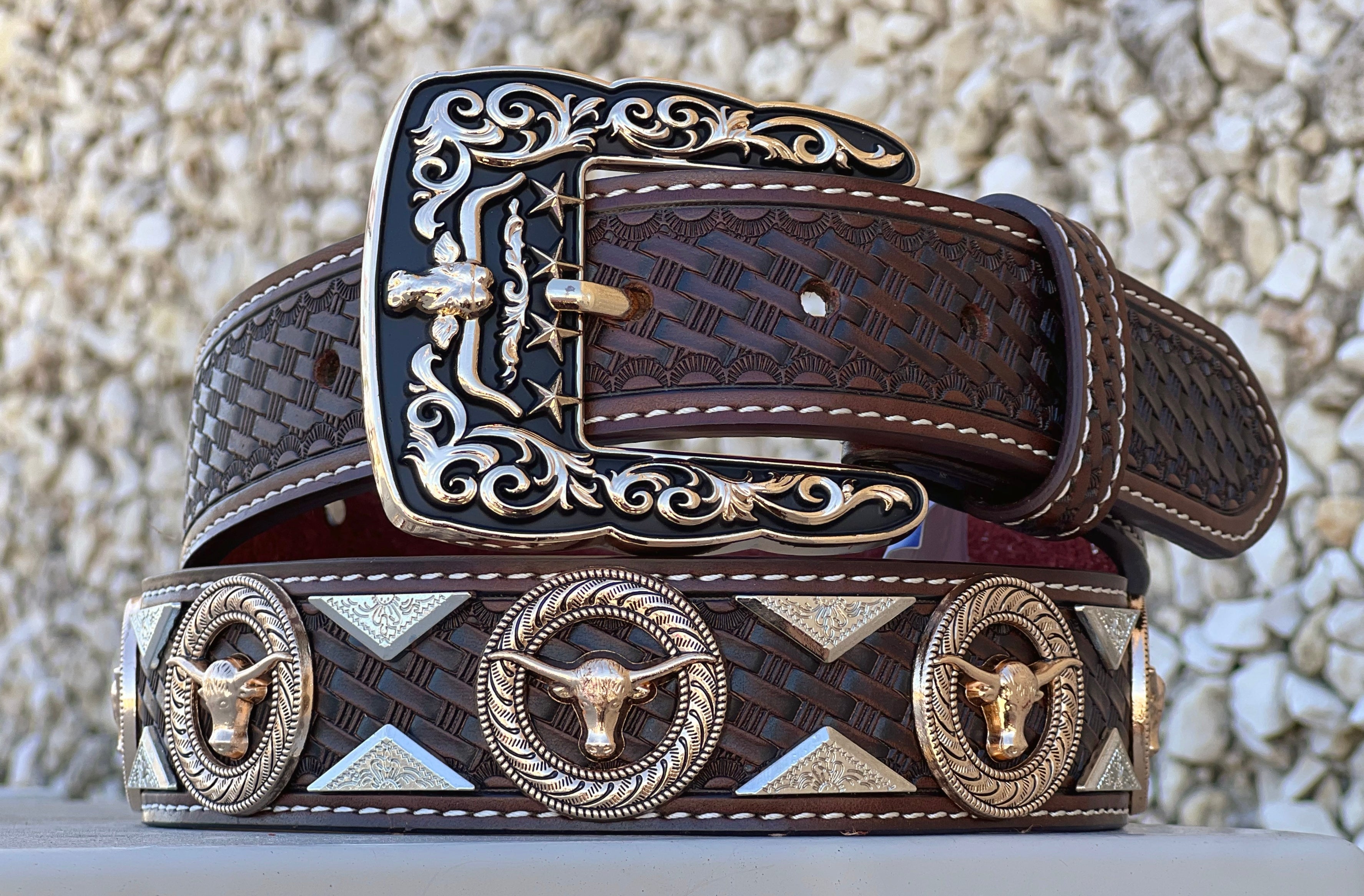 Men’s Brown Leather Belt With Longhorn Concho