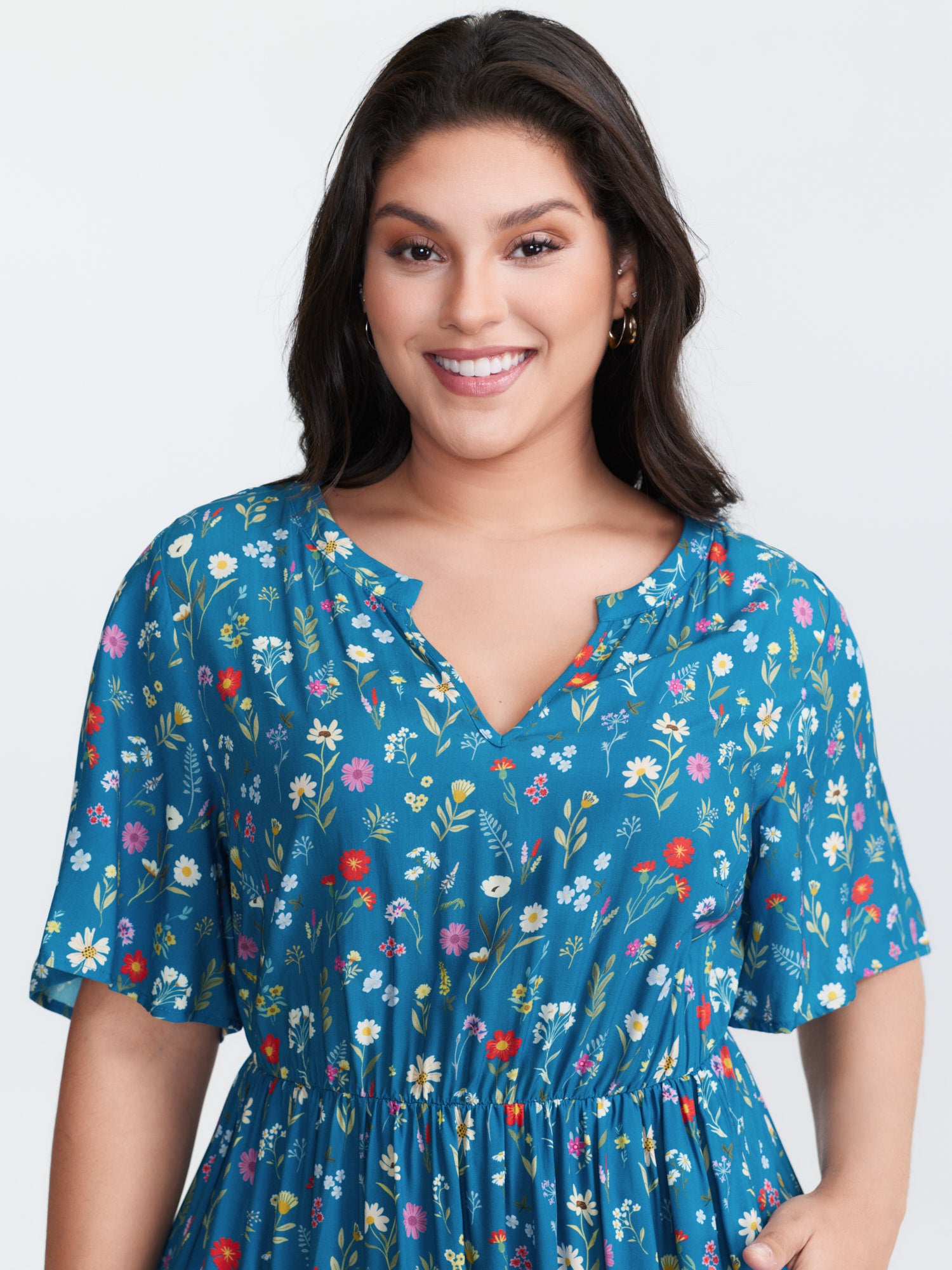 Floral Print Pockets Tiered Maxi Dress