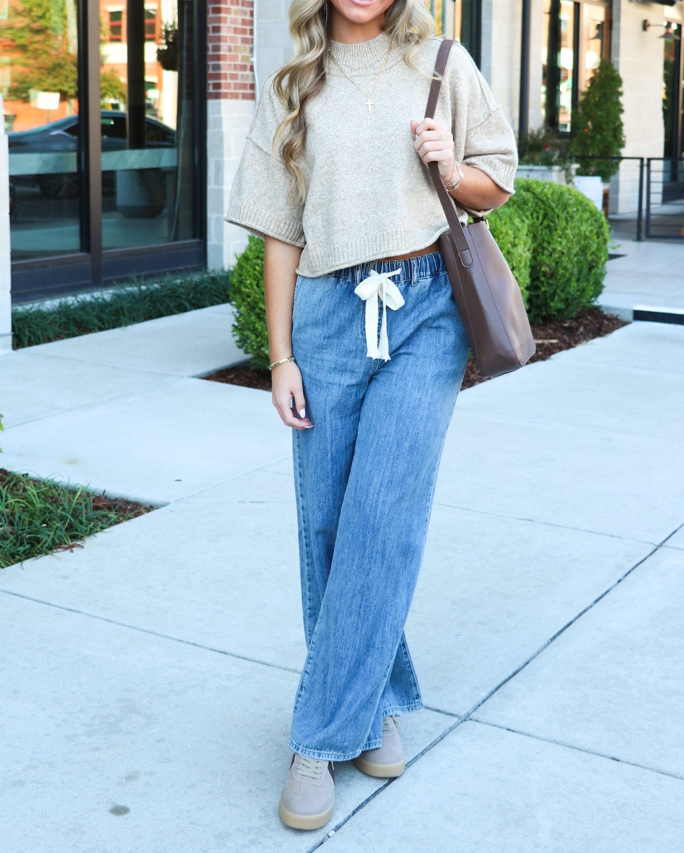 Luxe Leisure Drawstring Elastic Waist Denim Pants