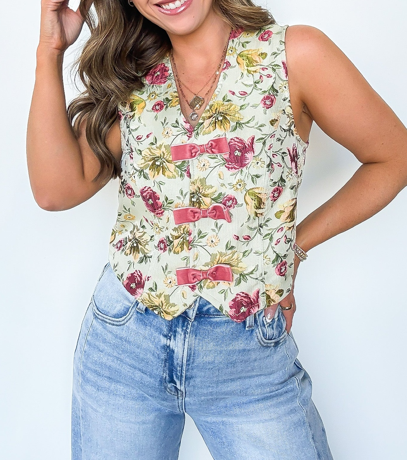 Garden Floral Jacquard Bow Vest
