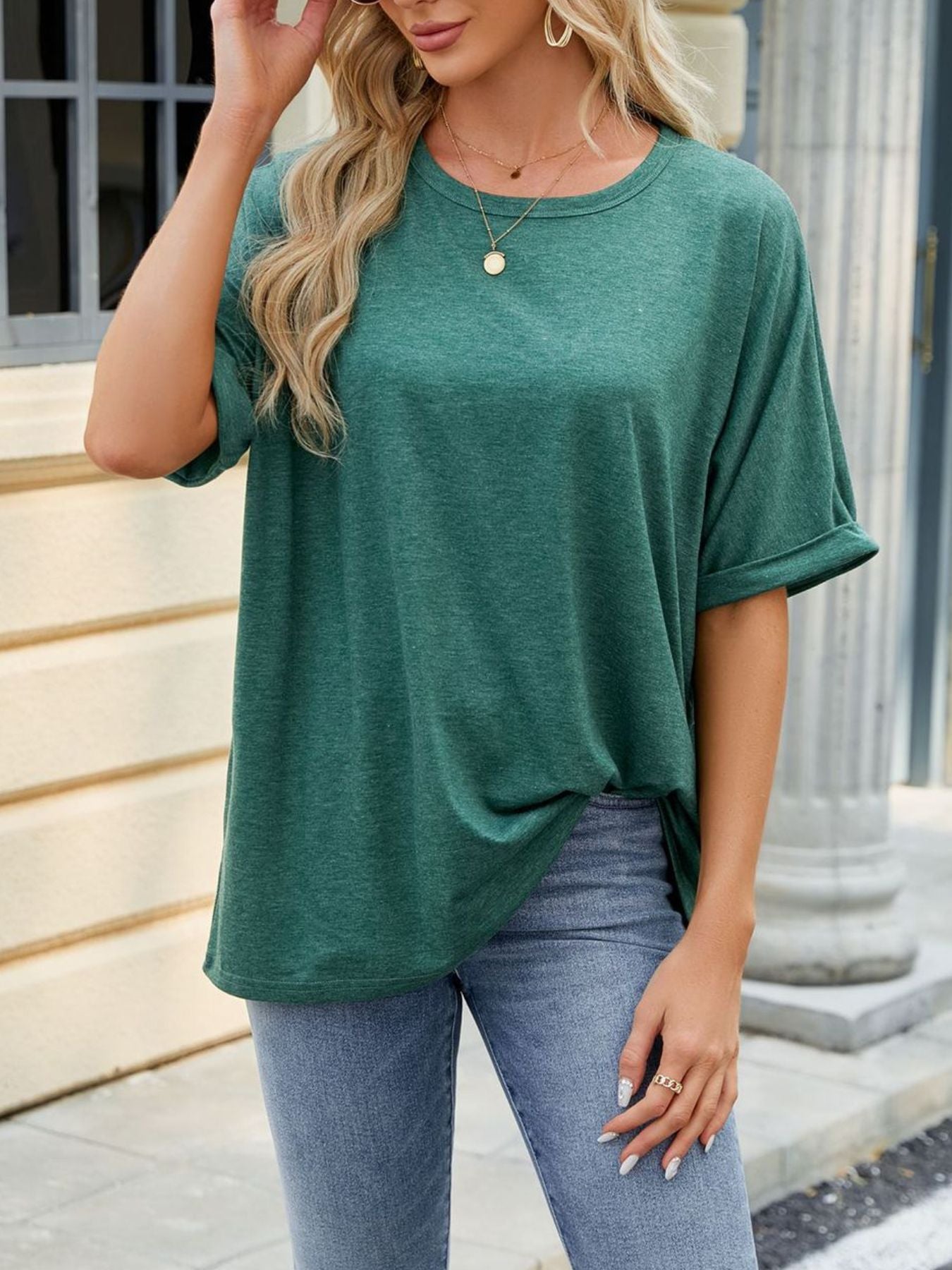 Casual Loose Fit Rolled Sleeve T-Shirt