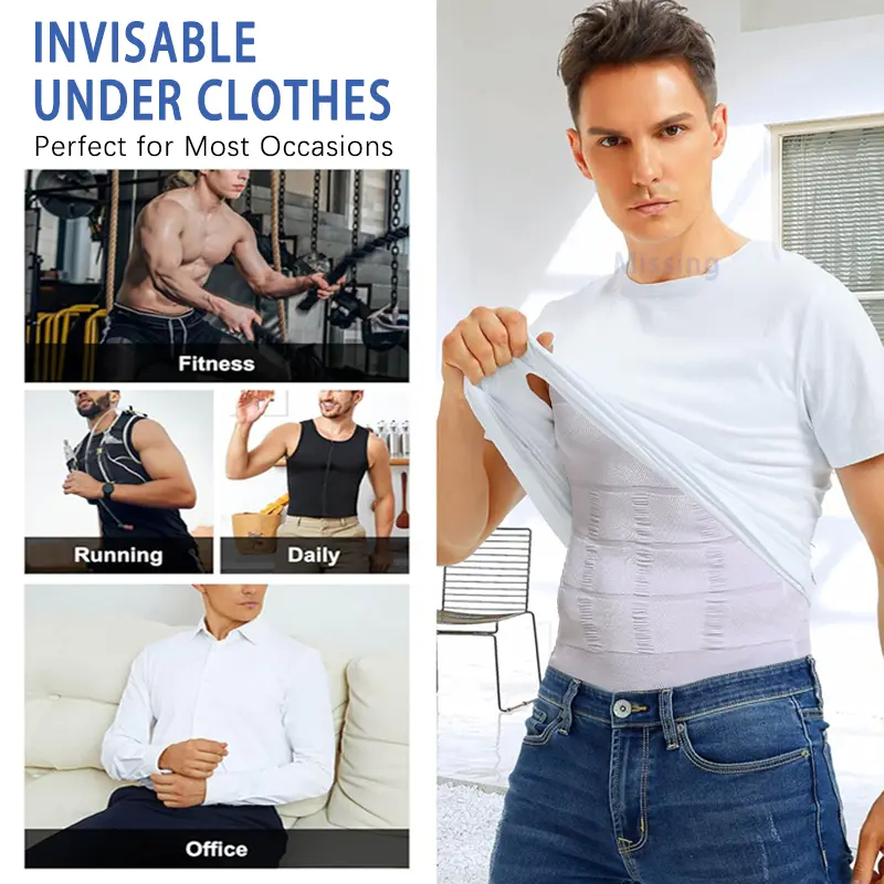 Men Compression Shirt Body Shapewear Base Layer Tummy Shaper Vest Tank Top