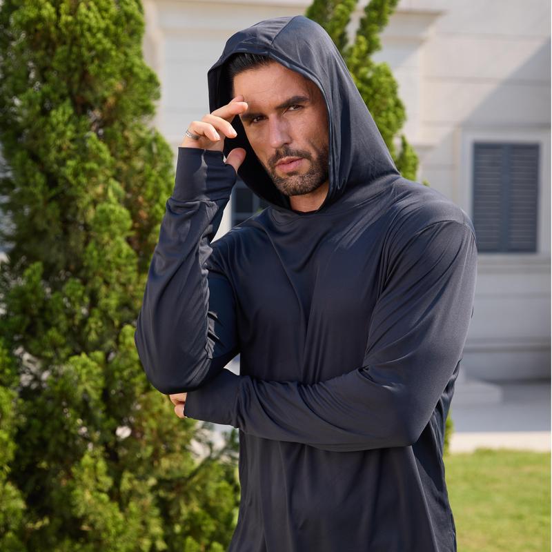 Men’s UPF 50+ Sun Protection Hooded Fishing Shirt with Face Mask
