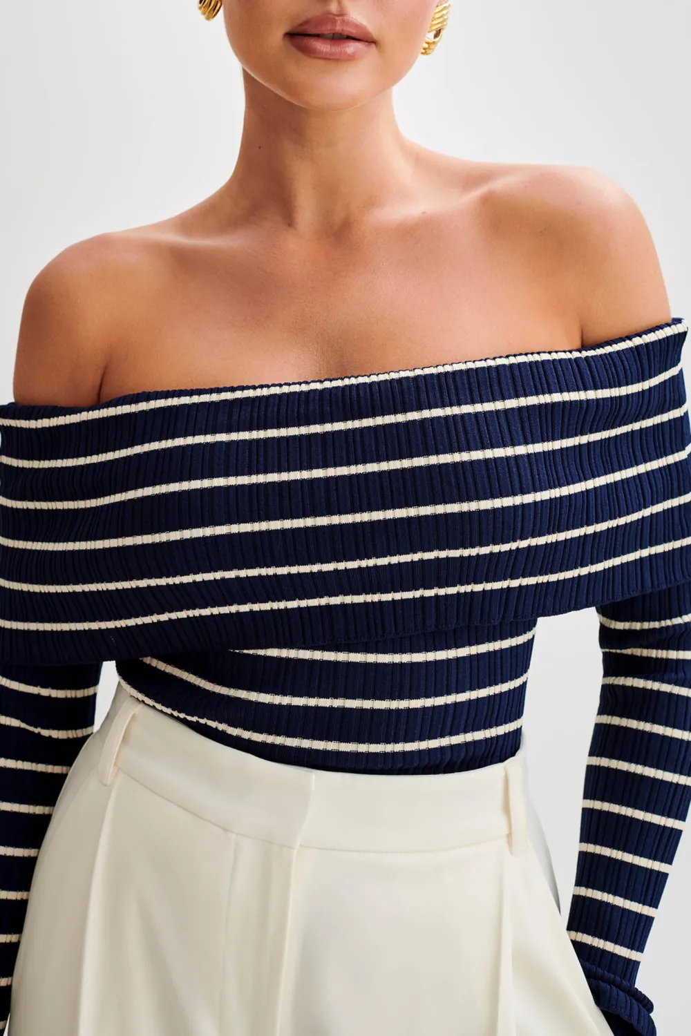 Striped Off Shoulder Knit Top