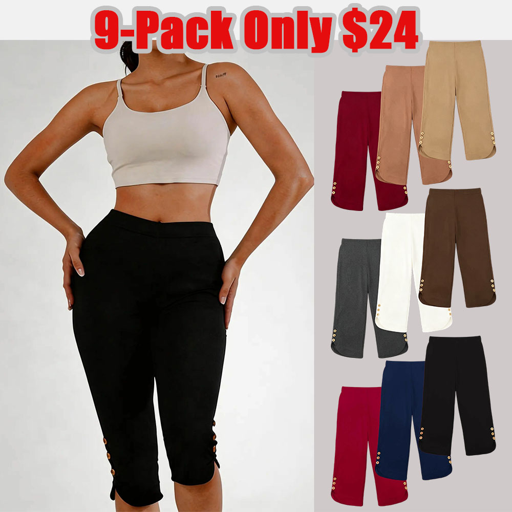Women's High-Waisted Slimming Yoga Pants 9-Pack Butt-Lifting 4-Way Stretch Silky Soft 7/8 Length Button Detail for Workouts