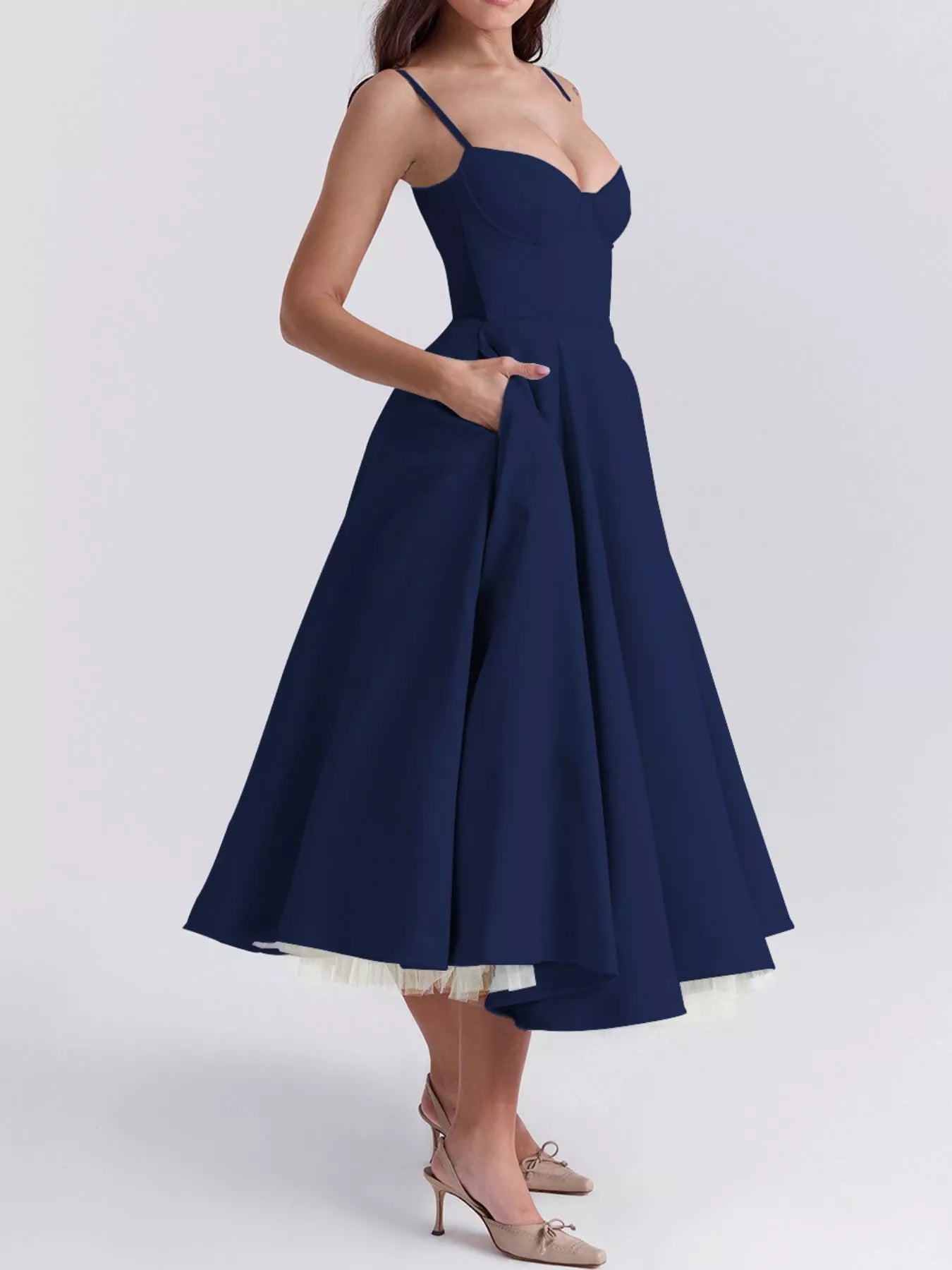 Sweetheart Neck A-Line Midi Dress
