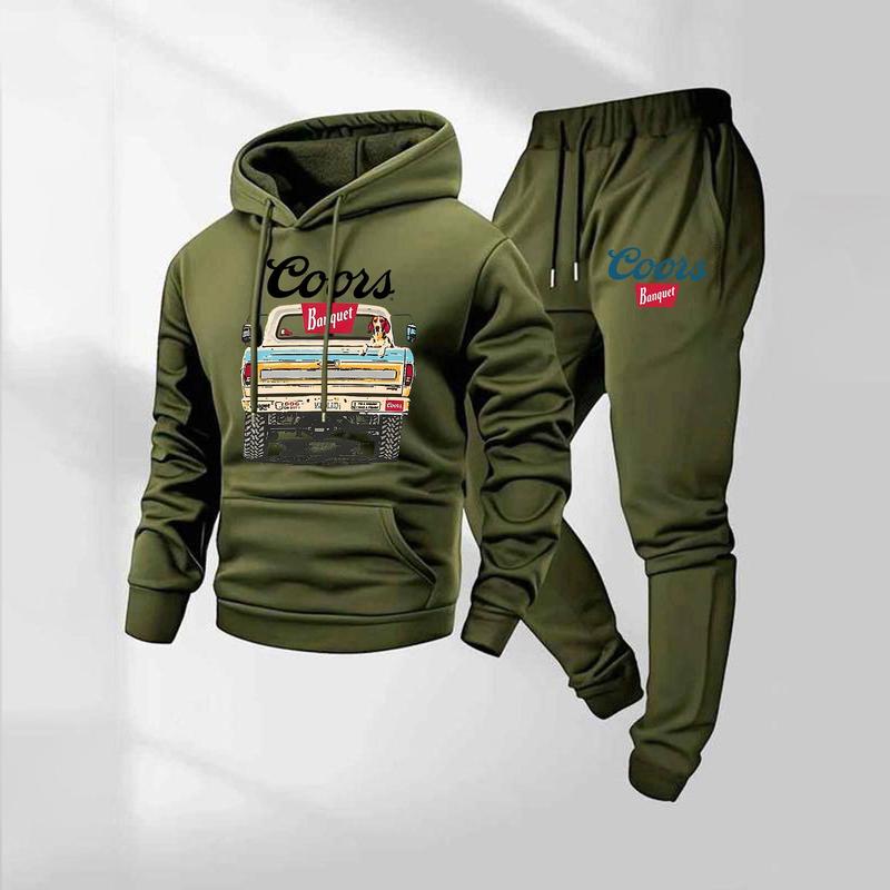 Men’s Retro Print Hoodie & Sweatpants Set – Cozy Casual Tracksuit