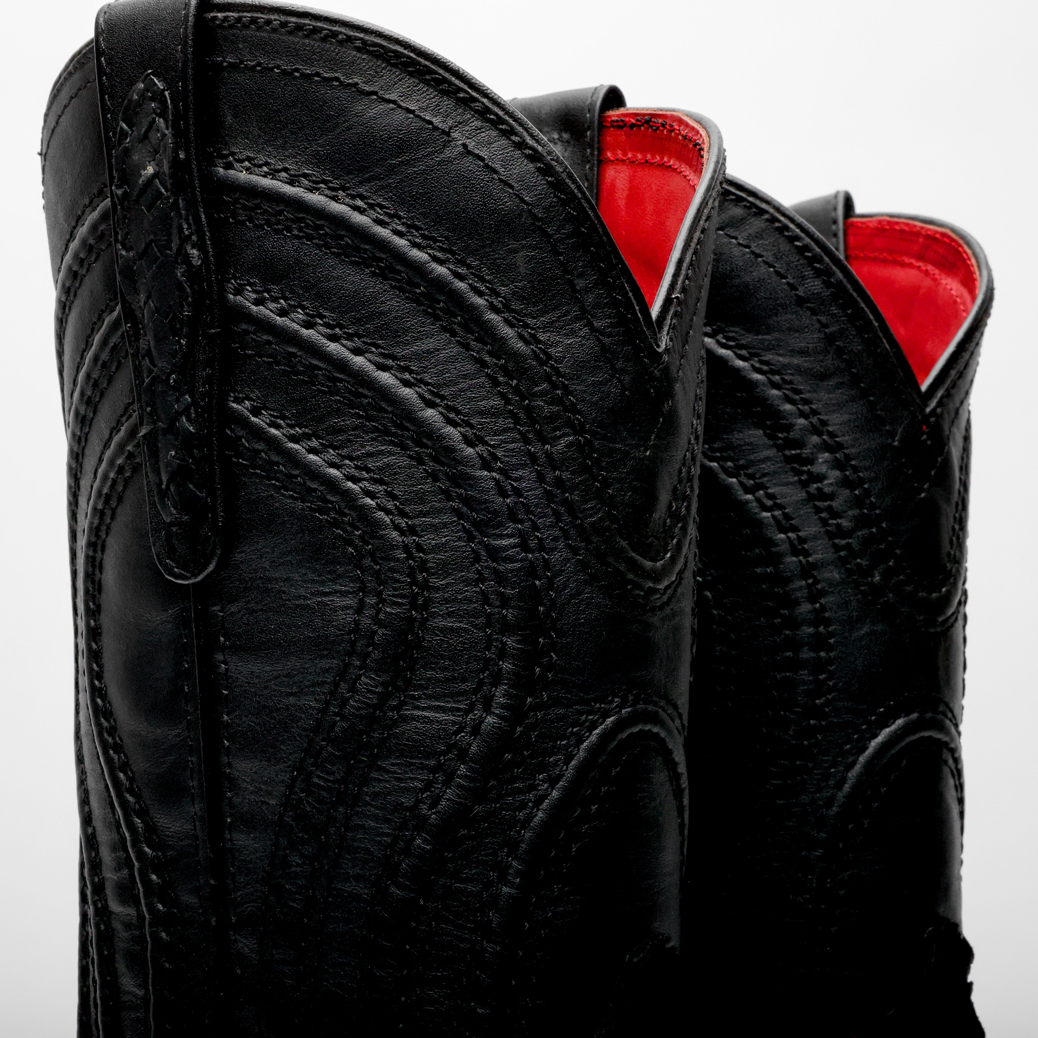 Black Basketweave Leather Boots - Square Toe