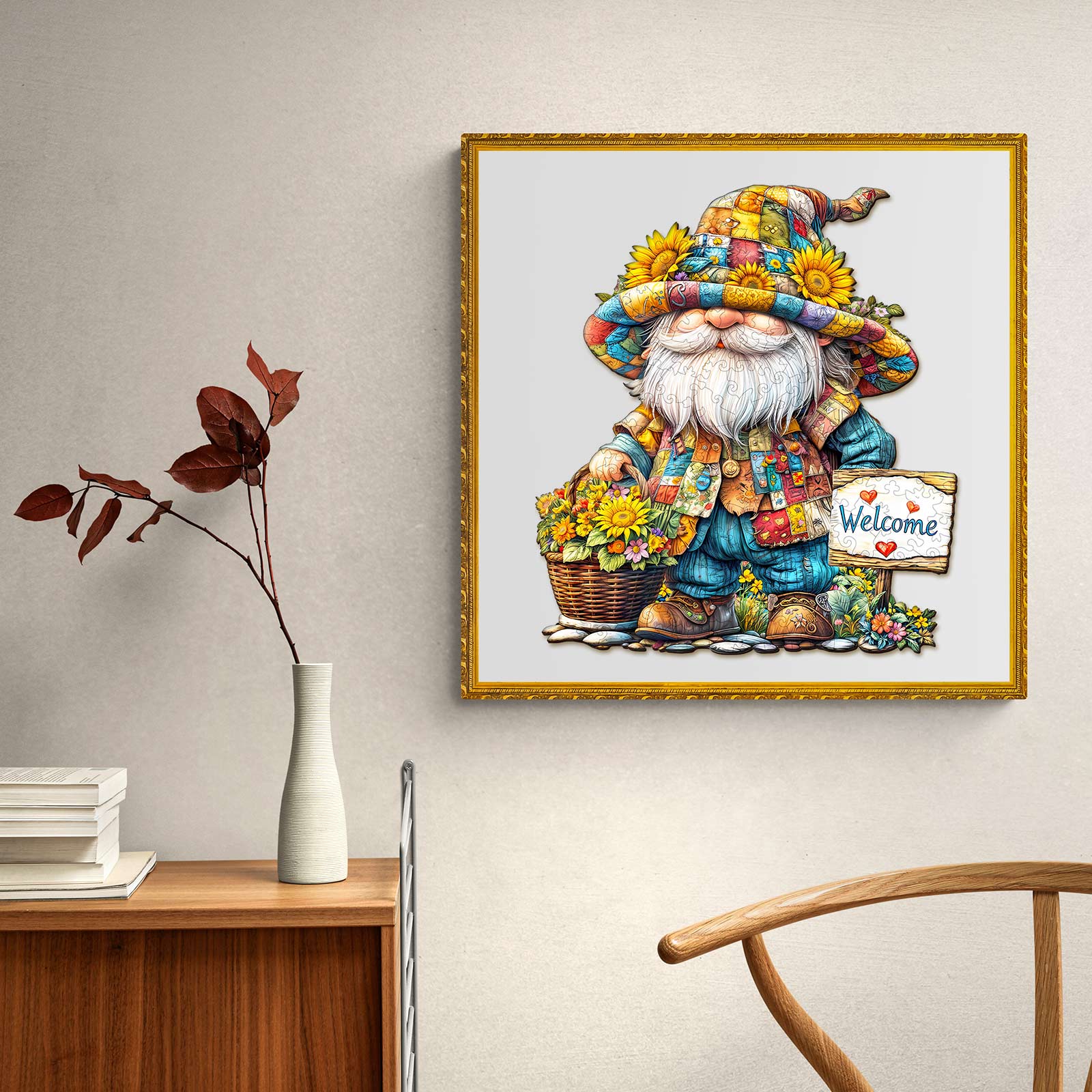 Sunflower gnome Wooden Jigsaw Puzzle