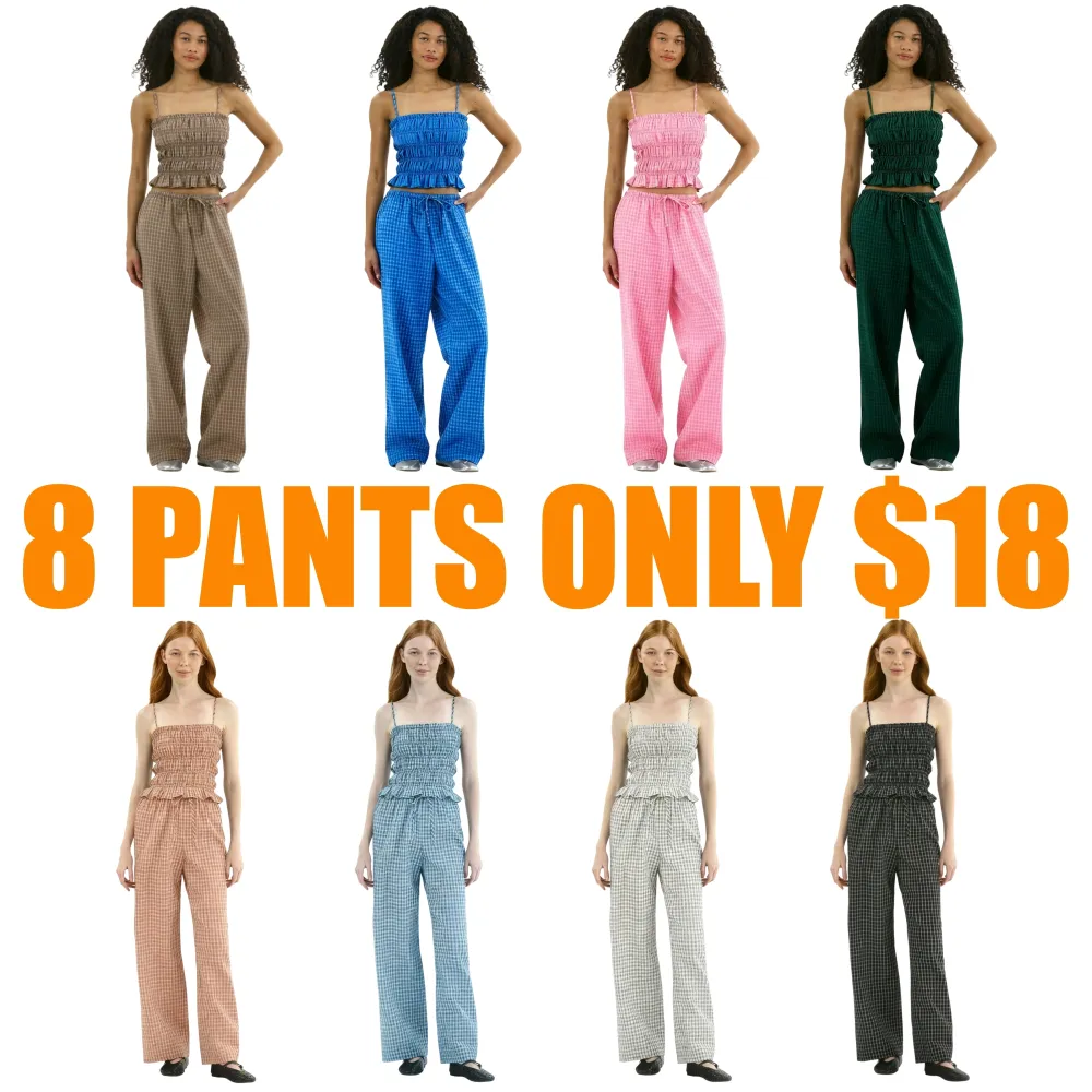 Plaid Seersucker Smocked Cami Top and Pants Set