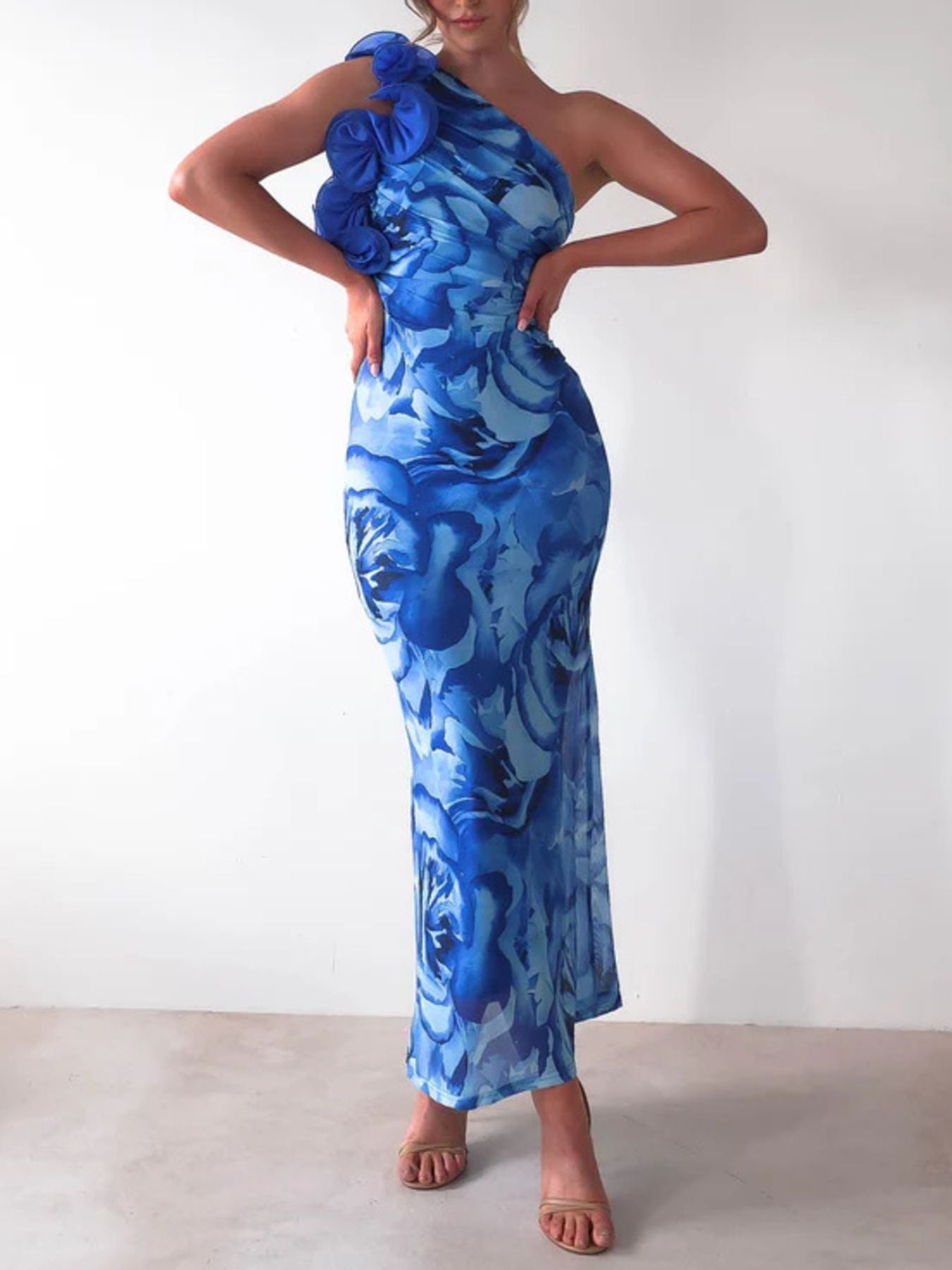 Floral Print One-Shoulder Maxi Dress