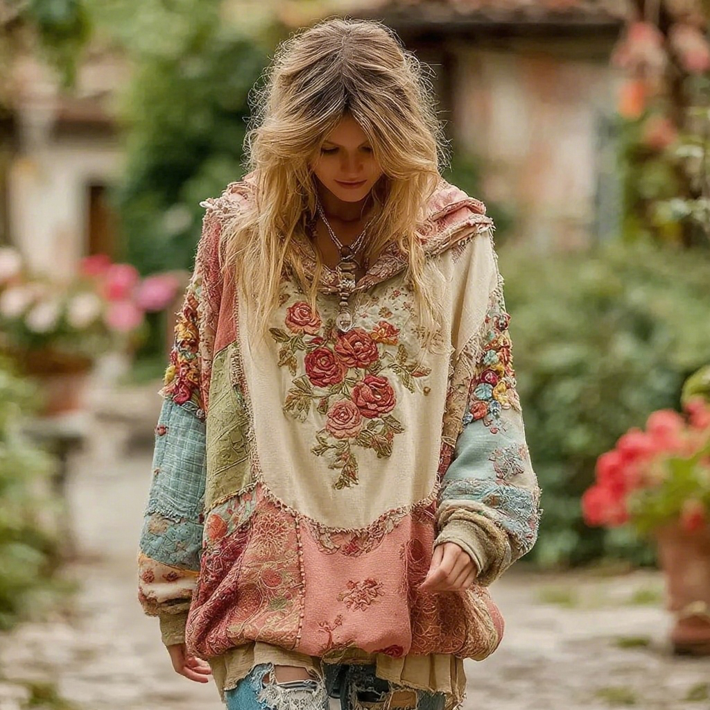 Women's Vintage Floral Pattern Hoodie