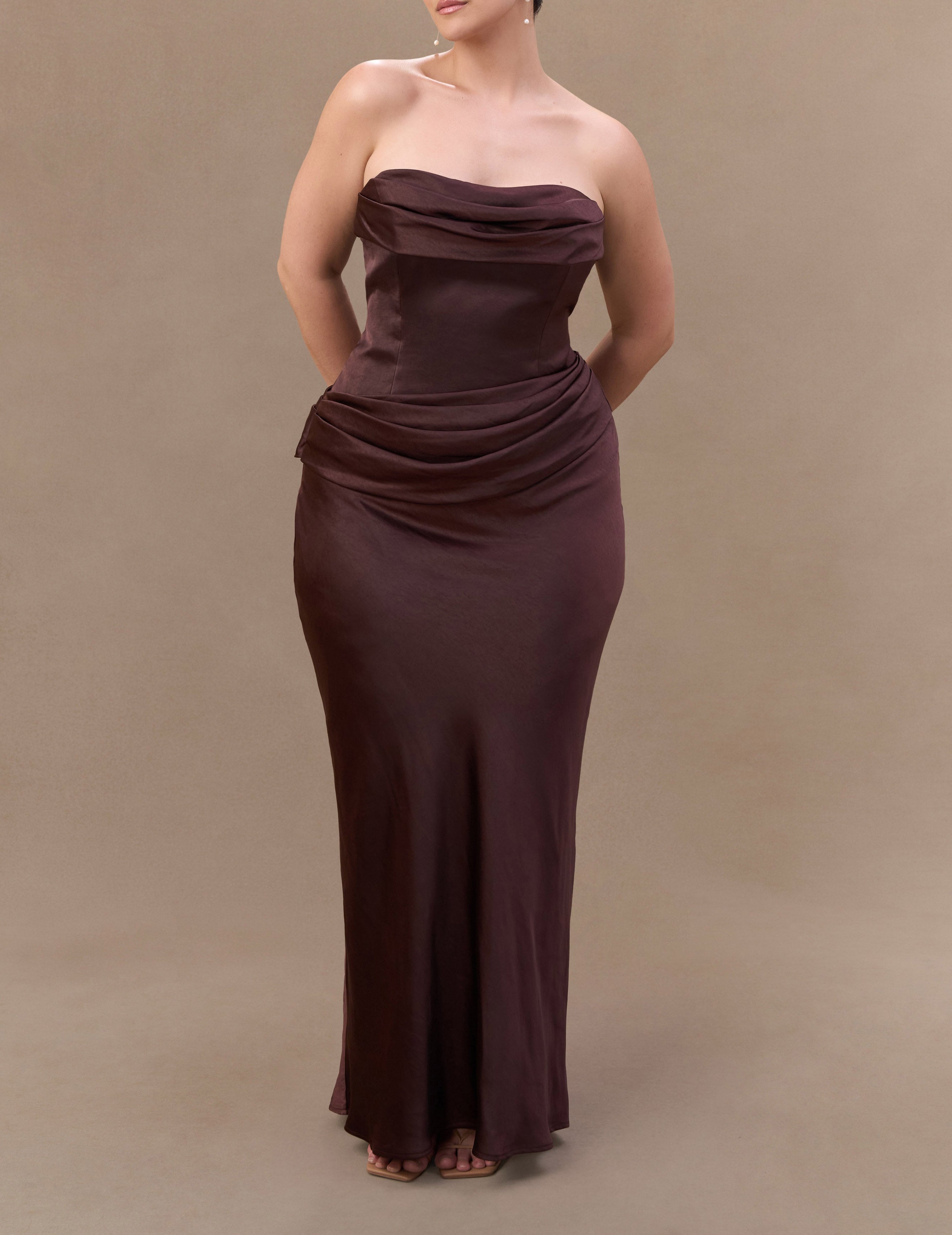 Chocolate Strapless Satin Maxi Dress