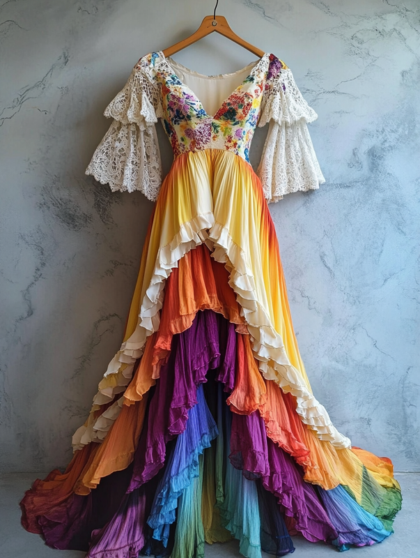 Summer Vacation Rainbow Lace Ruffle Dress ad08