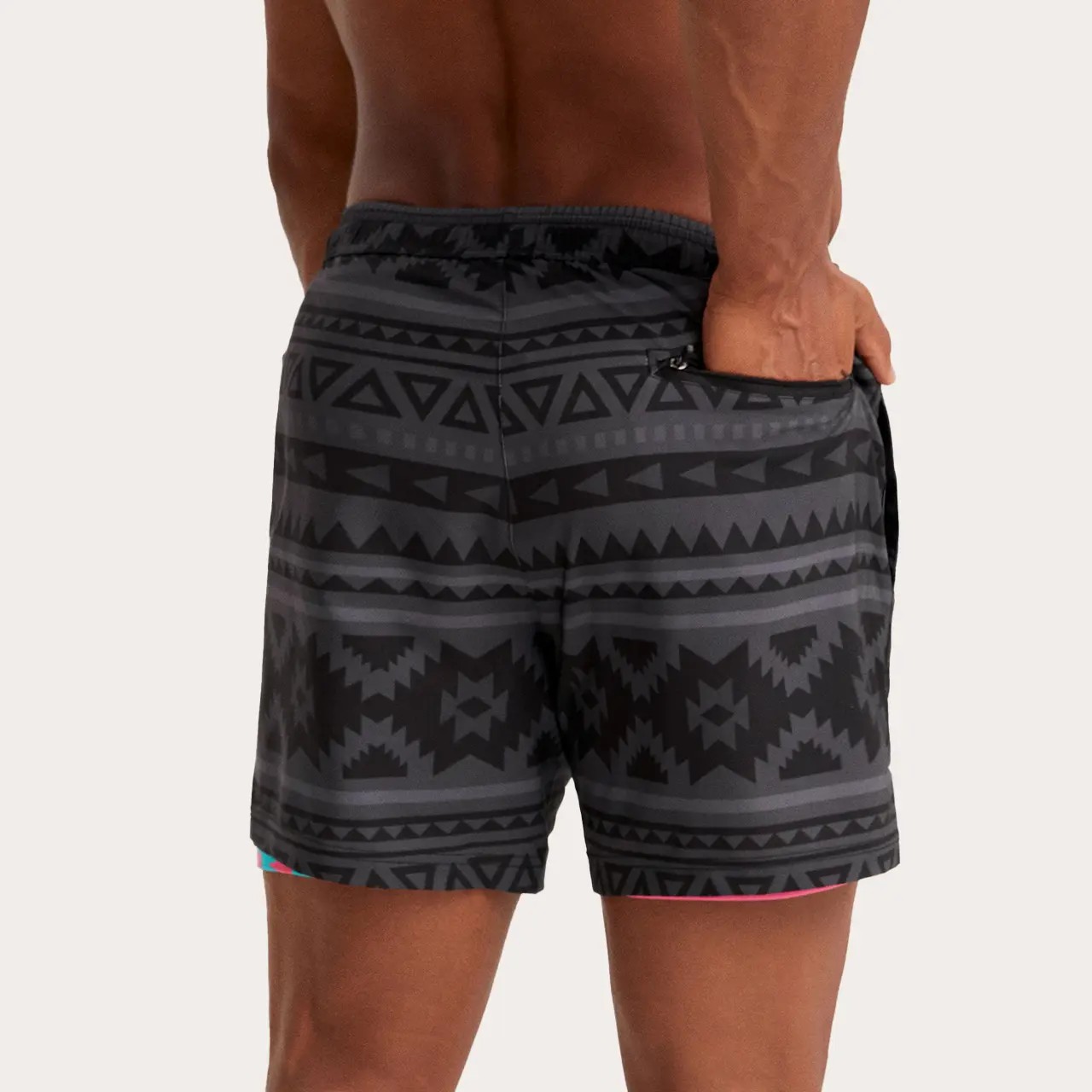 2 in 1 Stretch Short Lined Black Mayan Gym Shorts, Breathable Comfort Workout Athletic Training Shorts with Phone Pockets