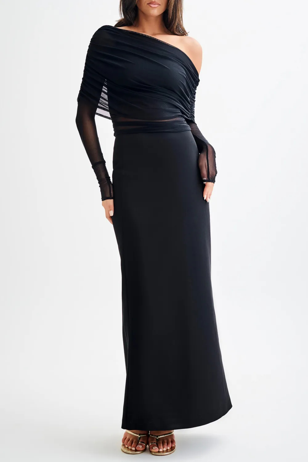 Sheer Mesh Off Shoulder Top