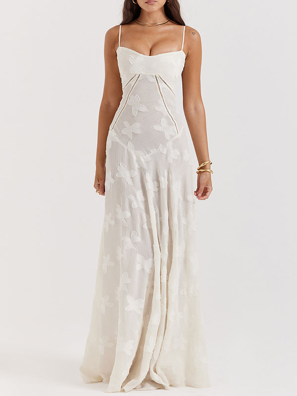 Flower Printed Sleeveless Spaghetti Neck Vacation Maxi Dresses