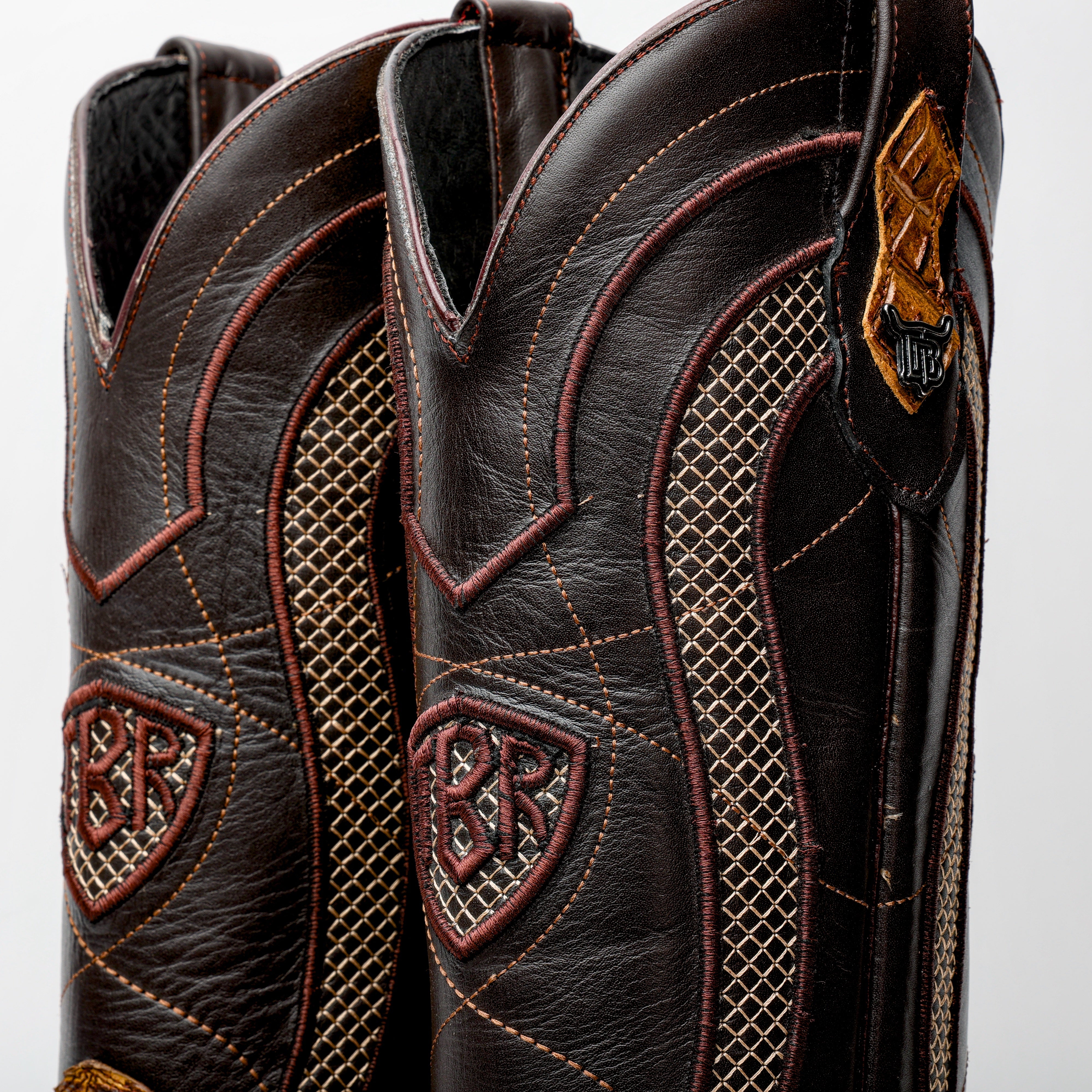 Honey Caiman Neck Leather Boots - Square Toe