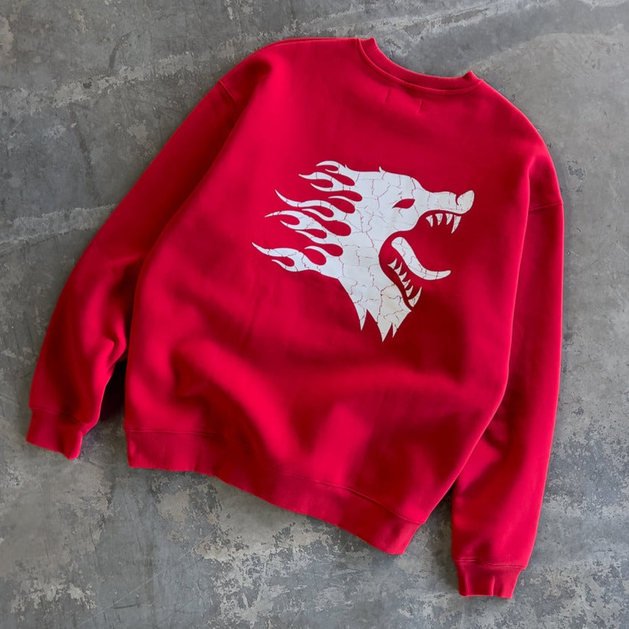OVERSIZED LUX WAR WOLF CREW NECK - RED / WHITE