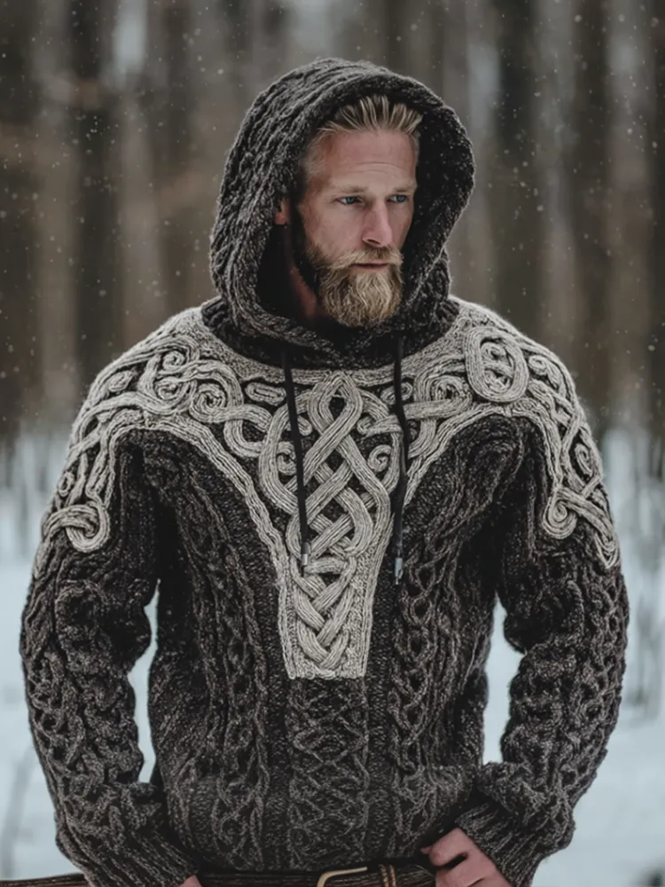 Men's Viking-style Winter Warm Hooded Knitted Sweater