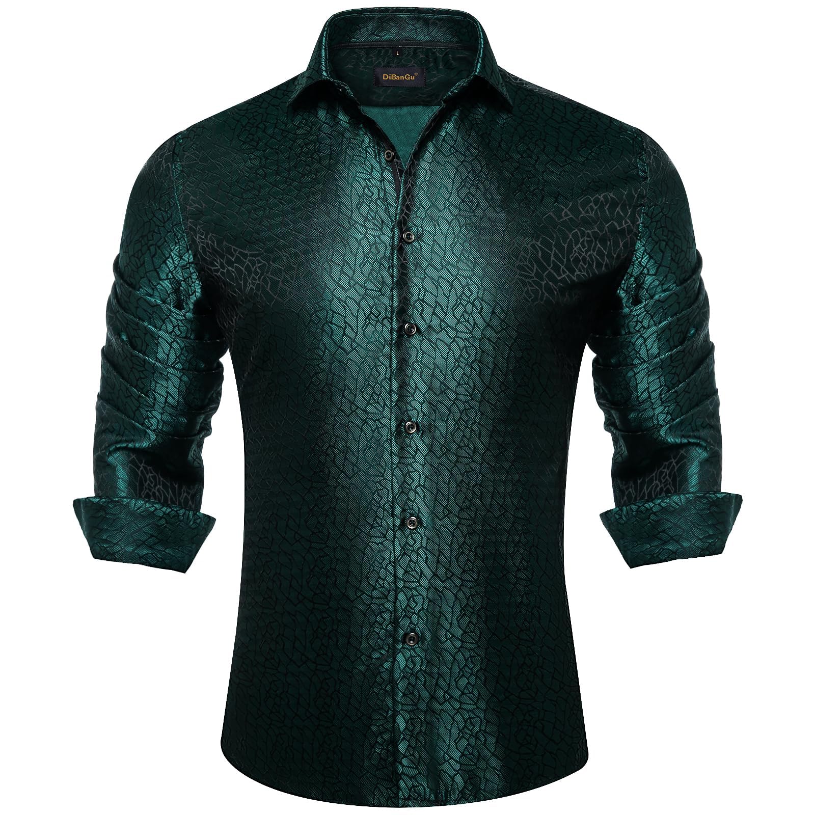 Men's Paisley Dress Shirt Long Sleeve Wrinkle Free Button Down Cowboy Shirts - Dark Green&paisley
