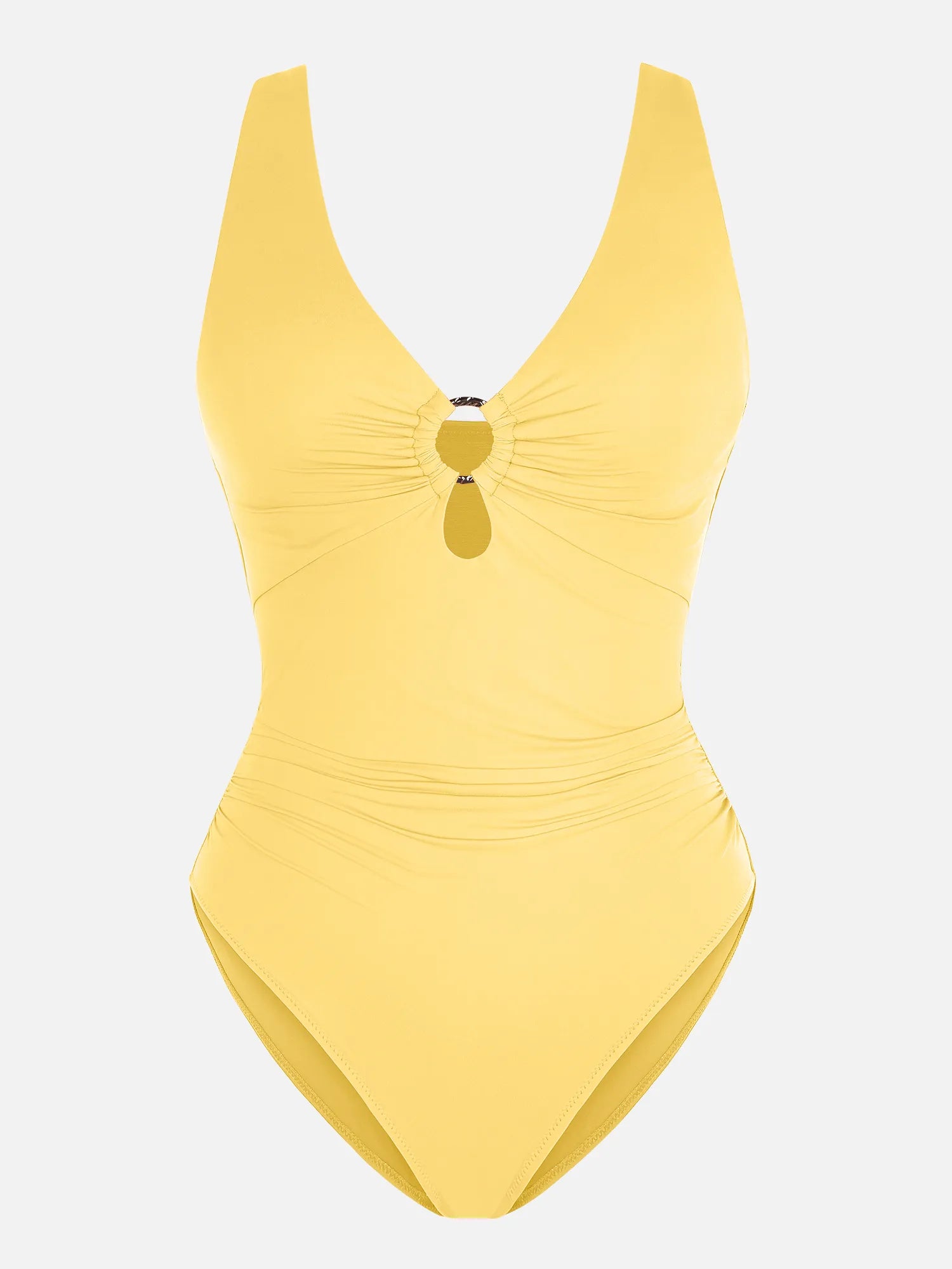 Feelingirl Deep V Metal Ring Ruched Sculpting Swimsuit