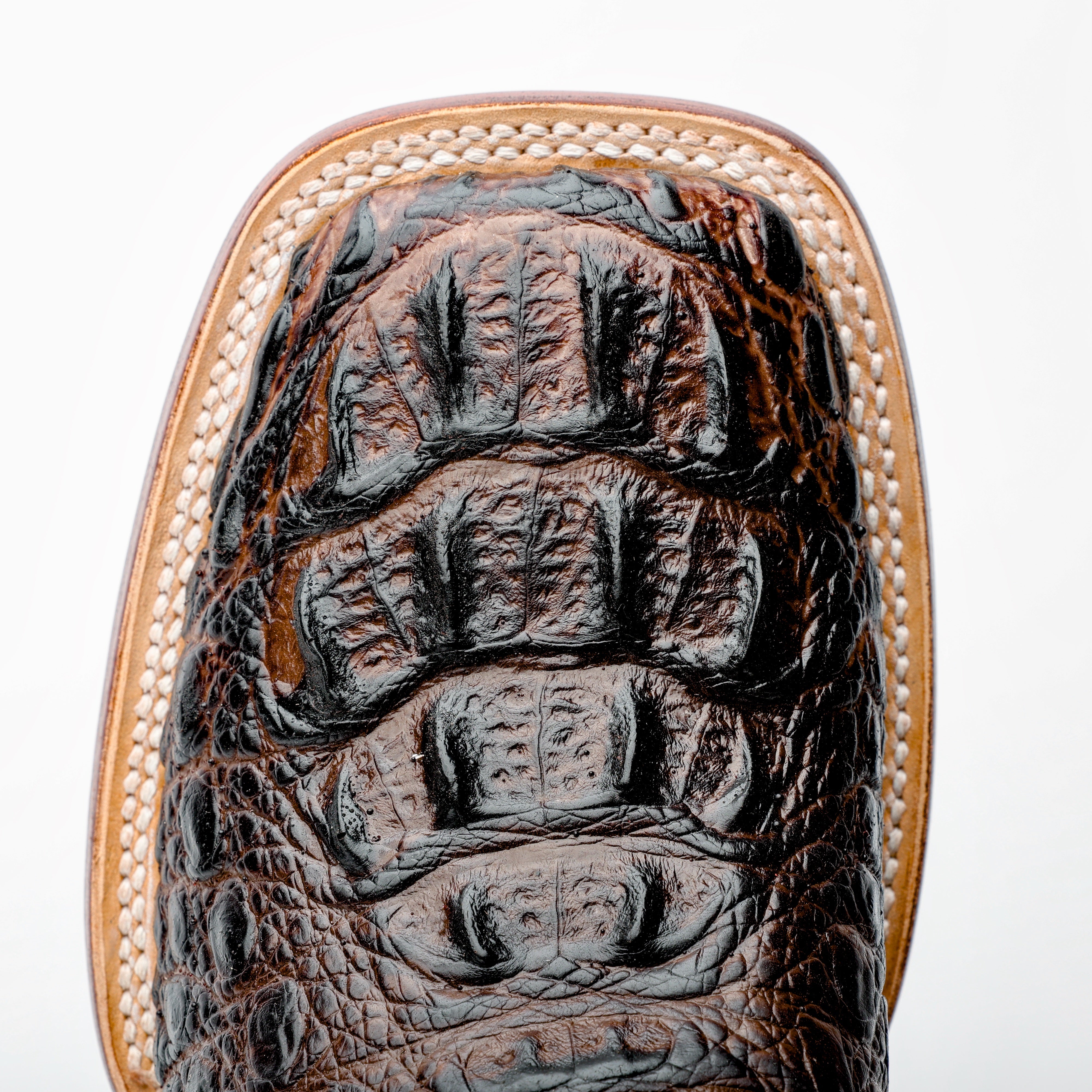 Brown Caiman Neck Leather Boots - Square Toe