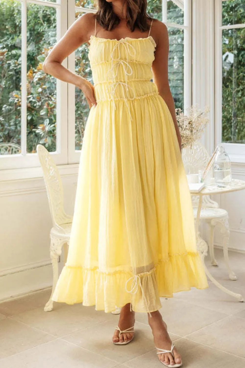 Frill Tied Front Midi Cami Dress